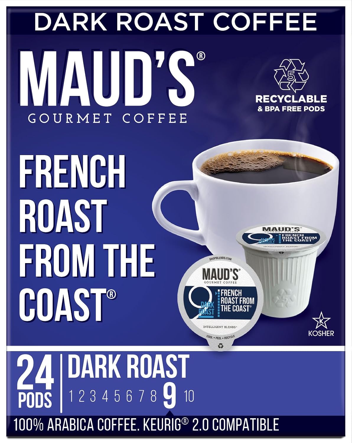 Maud's Dark Roast Coffee Pods, 100ct | Dark Roast Coffee in Single Serve Pods – Compatible with Keurig Coffee Makers