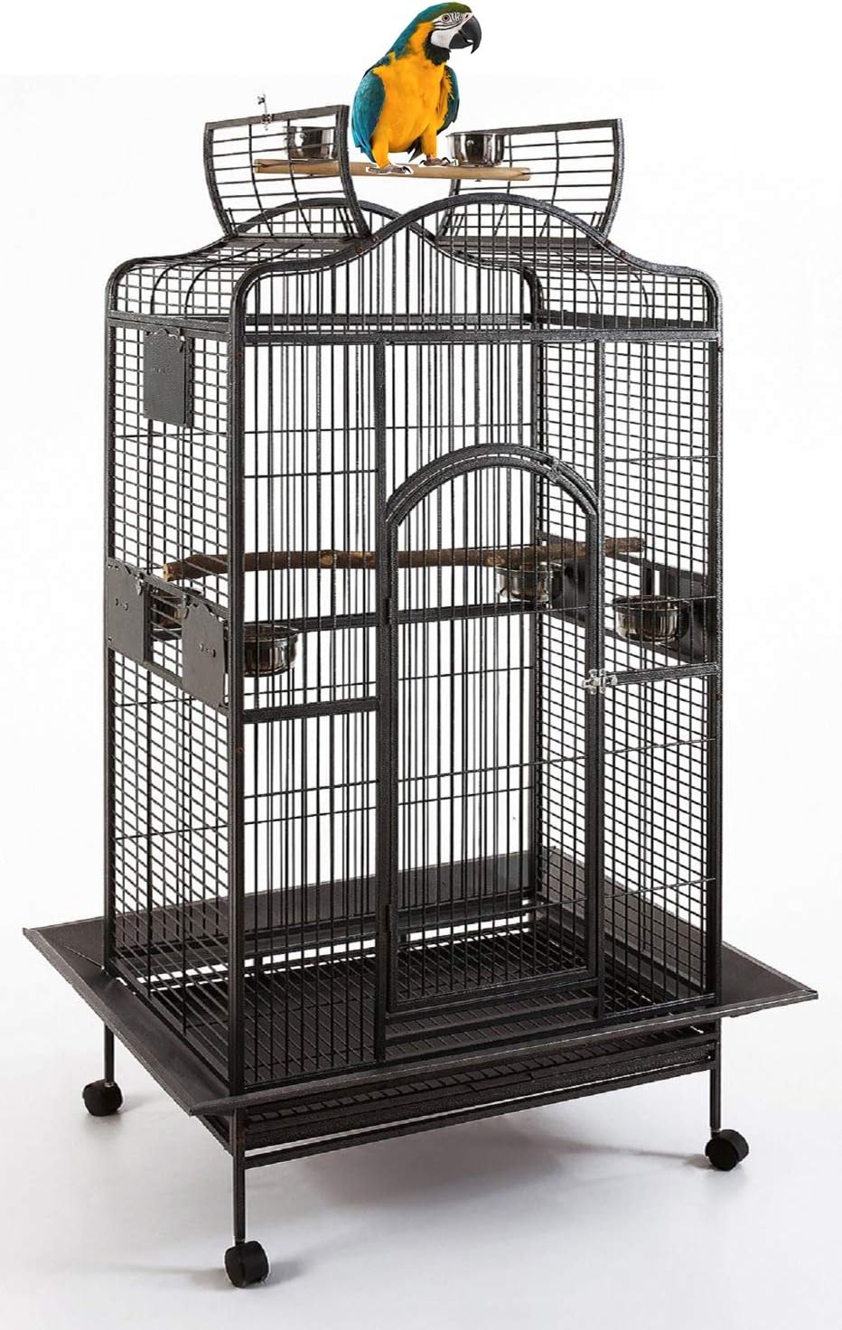 Extra Large Wrought Iron Open/Close Play Top Bird Parrot Cage, Include Metal Seed Guard Solid Metal Feeder Nest Doors Overall Dimensions: 35.25" Wx29.5"x62"H(with Seed Skirt)