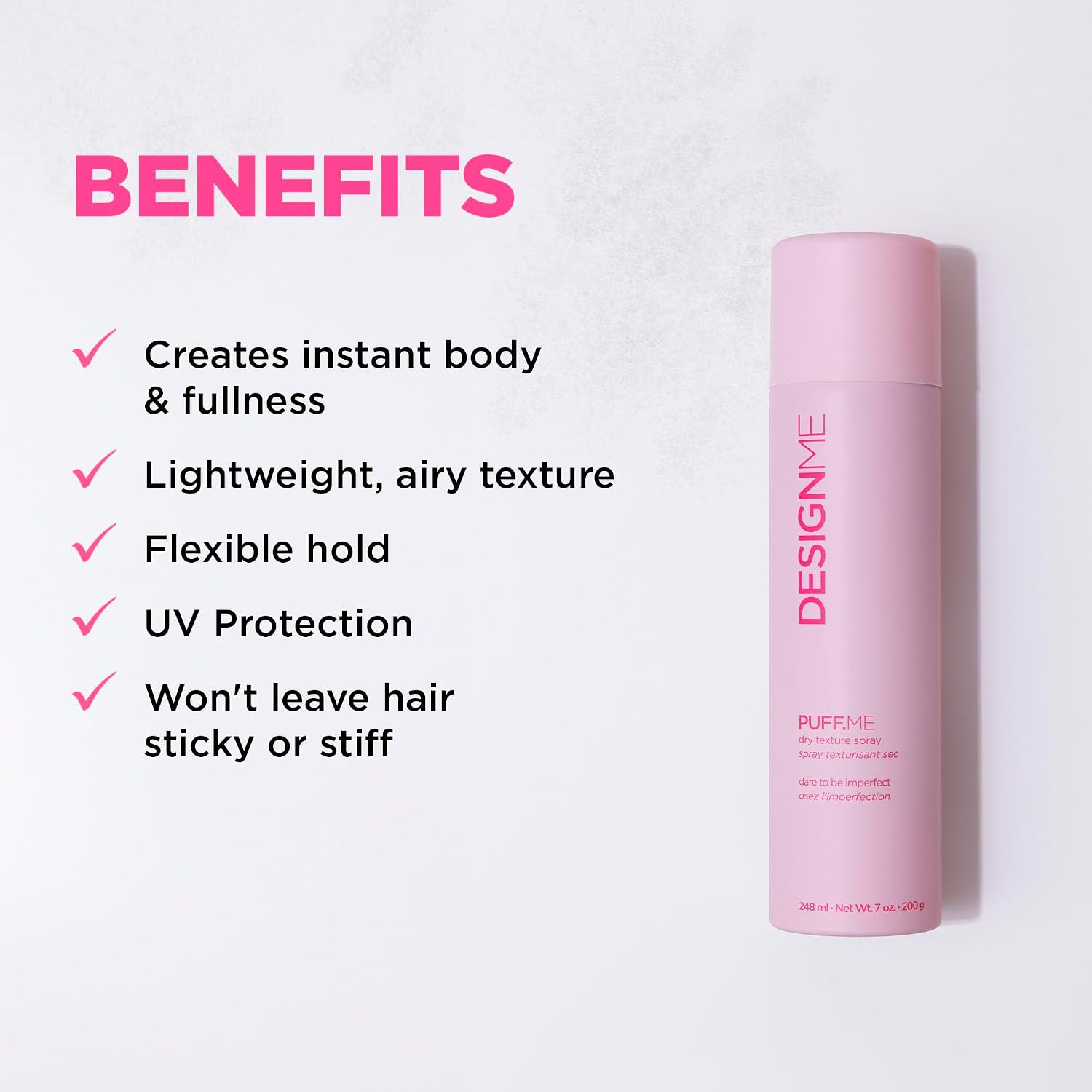 PUFF.ME Volumizing Dry Texture Spray for Hair by DESIGNME | Light Hold Hairspray for Straight or Wavy Hair | Color Safe Fine Hair Texture Spray