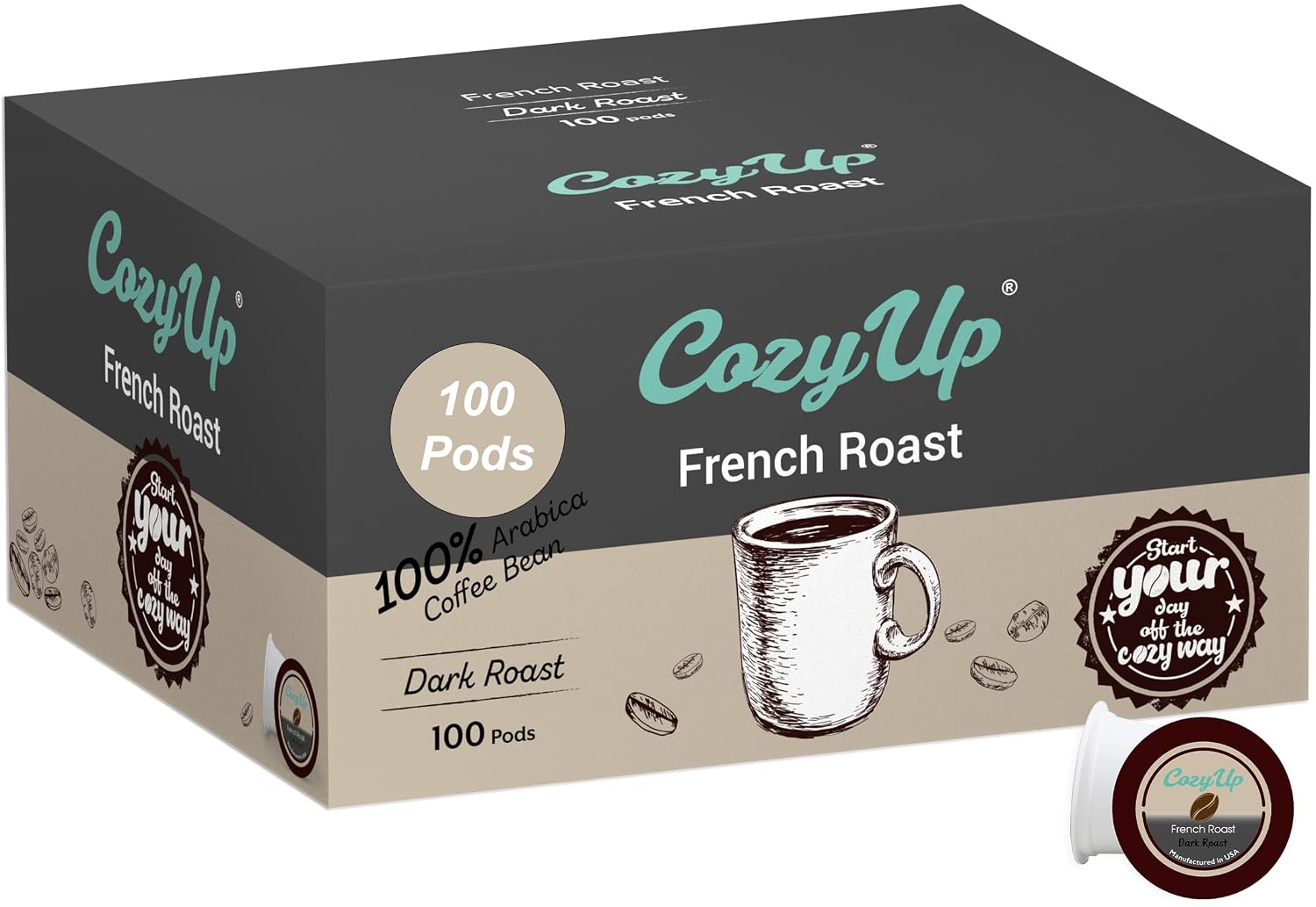 Cozy Up Specialty Dark Coffee Single Serve Pod, 100-Count, Dark Roast | Compatible with Keurig K-Cup