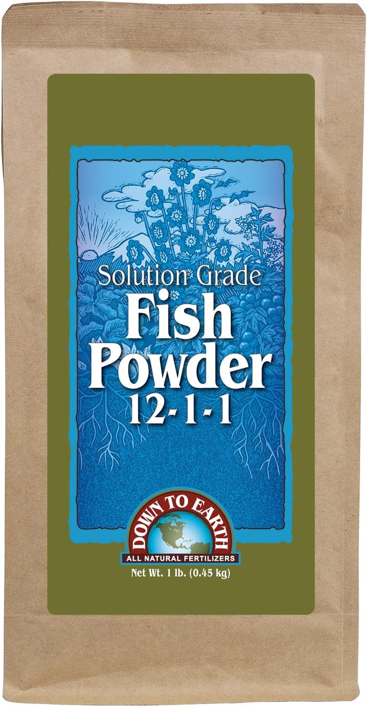 Down To Earth All Natural Fertilizers Solution Grade Fish Powder - 1 lb | Organic Water Soluble Nitrogen, Makes up to 50 Gallons of Liquid Fish Fertilizer for Soil or Foliar Spray 12-1-1