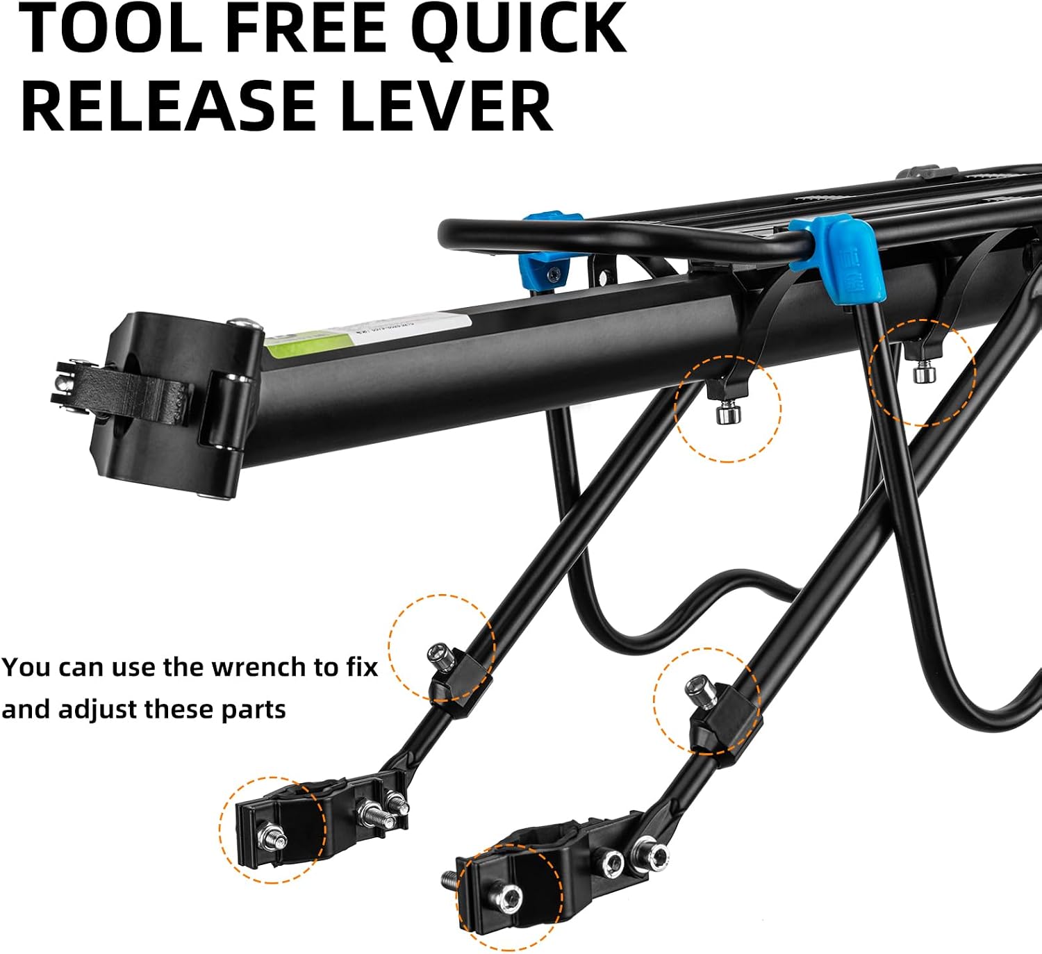 ROCKBROS Rear Bike Rack Quick Release Bike Cargo Rack for Luggage Commuting | Easy to install,heavy duty steel,red reflector,side protection,quick release system,rear back pannier rack with intructions