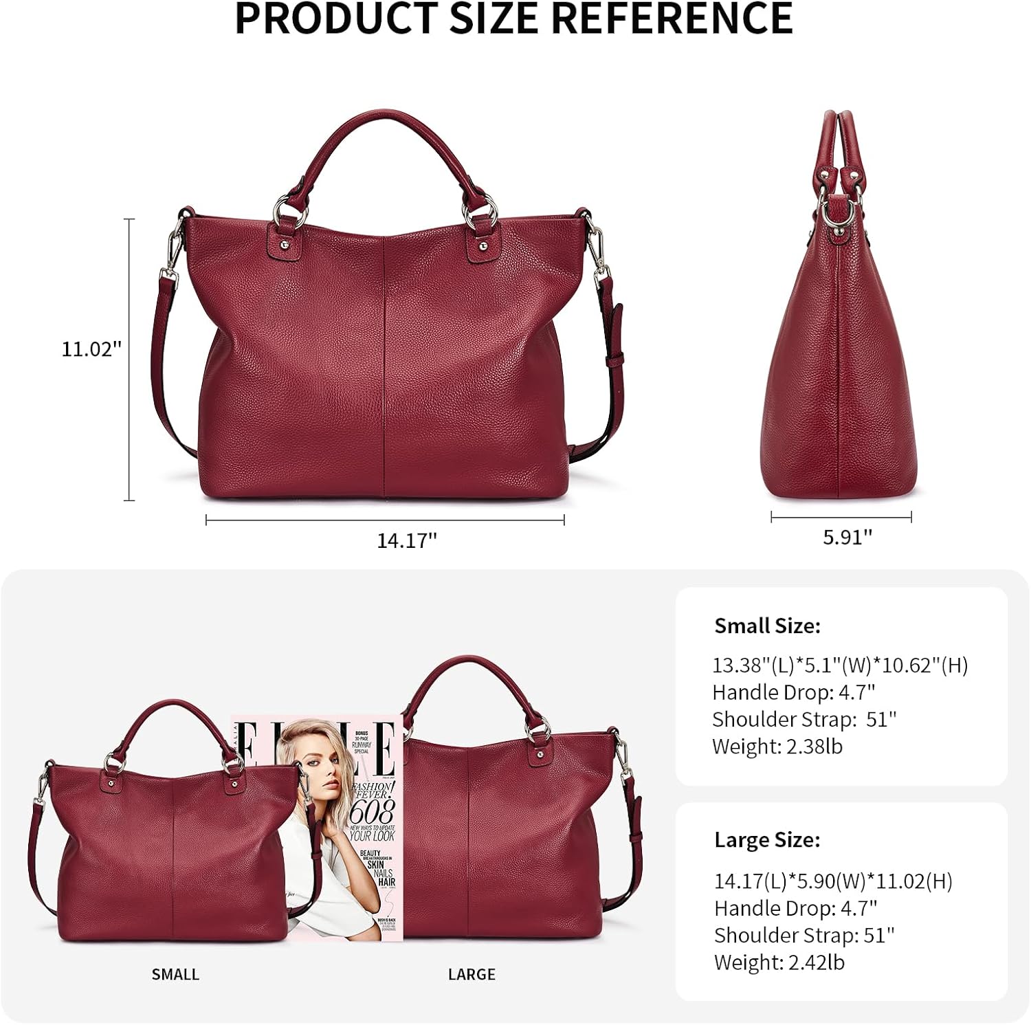 Kattee Genuine Leather Tote Purse for Women, Top Handle Satchel | Soft genuine leather tote with roomy storage and versatile carry for work, shopping, and travel.