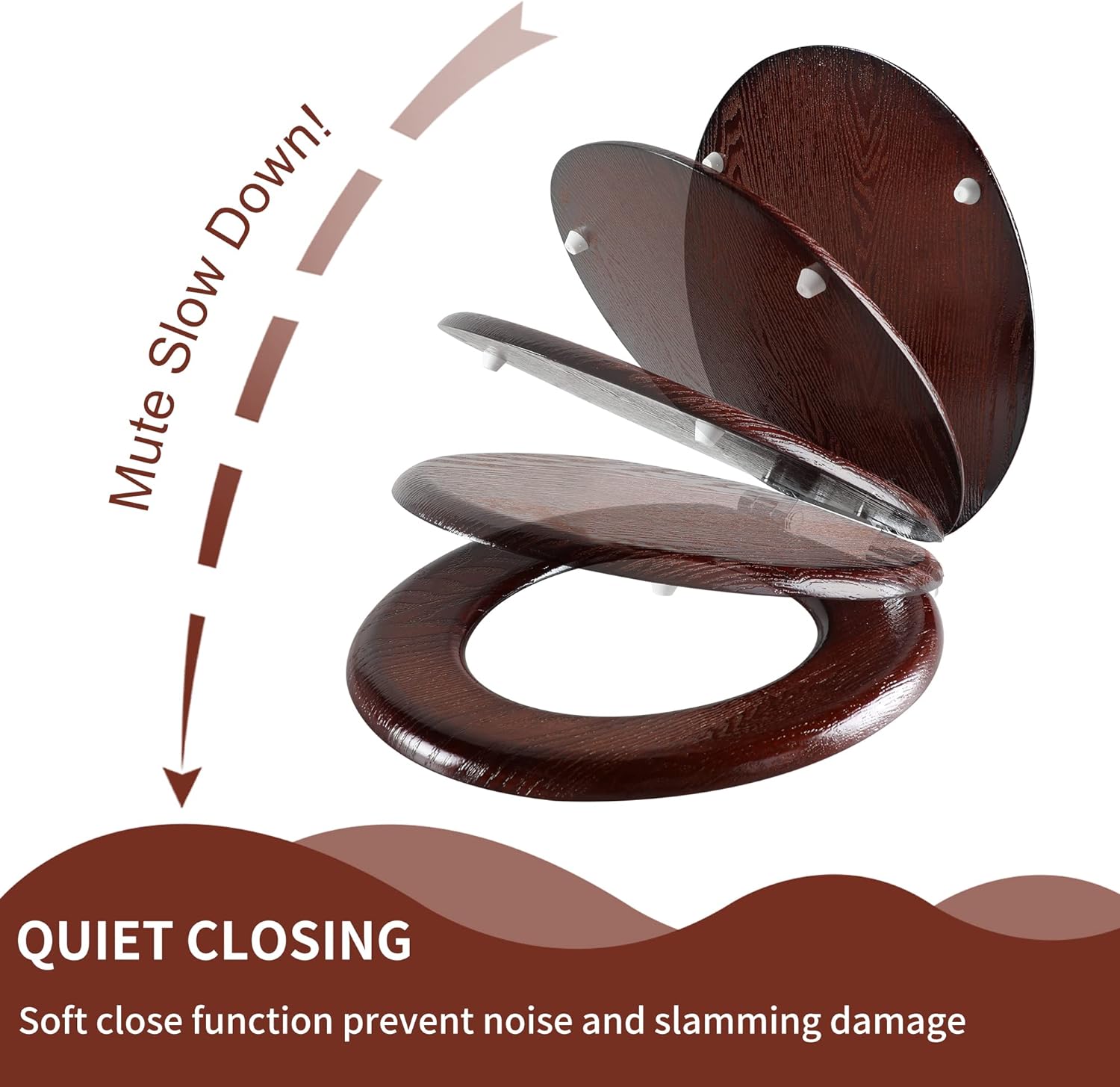 Angel Shield Toilet Seat with Zinc Alloy Hinges Quiet-Close Quick-Release Wood Molded UV Lid Easy Clean(Elongated,Black)