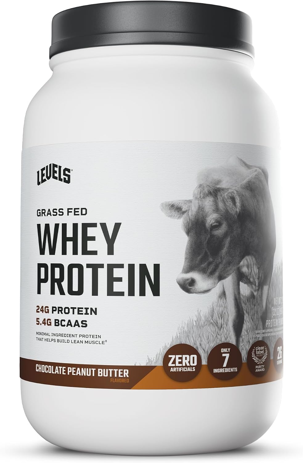 Levels Whey Protein Powder, No Artificial Ingredients, Pure Chocolate, 5LB | 24G of Protein, 5.4G BCAAs, Clean Ingredients, Hormone Free Dairy, No Fillers, No Added Sugar, No Junk