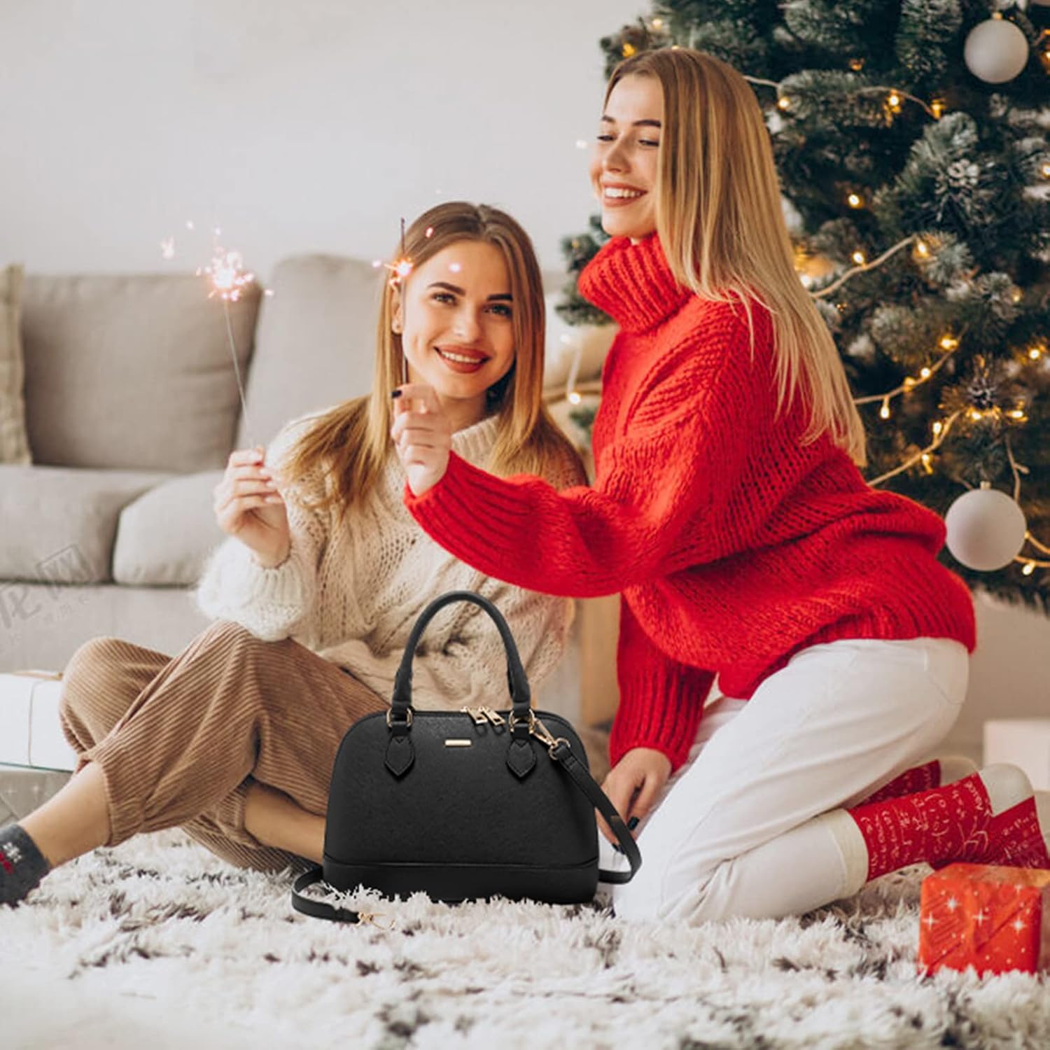 LOVEVOOK Purse for Women, Crossbody Dome Satchel Handbag with Double Zip