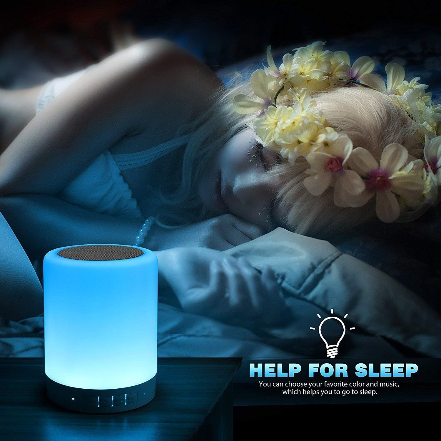 Night Light with Bluetooth Speaker, Touch Lamp Rechargeable Relaxing Cool | Elecstars Small Lamp, Aux Line-in and TF Card Supported