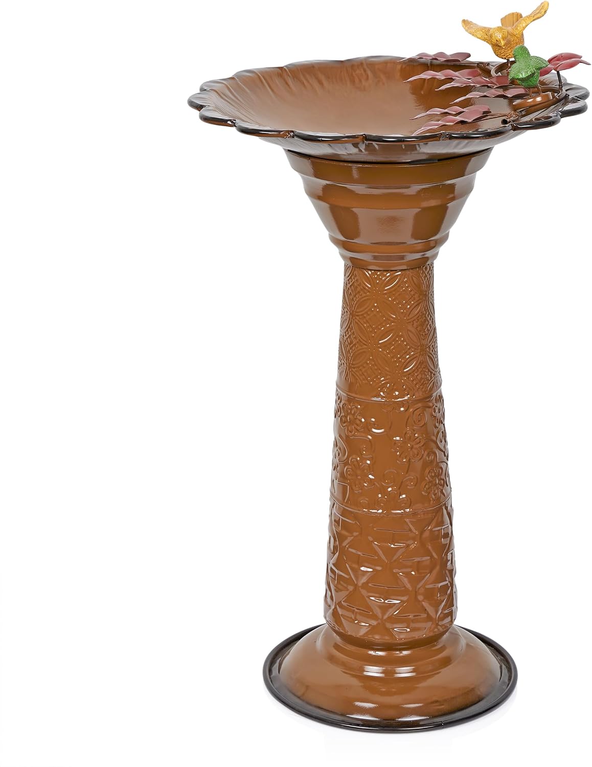 Alpine Corporation - 28" Tall Outdoor Metal Birdbath with Birds and Leaves Yard Statue Decoration, Red – Stunning Garden Accent to Attract Birds - Durable Construction for Patio, Deck, or Yard