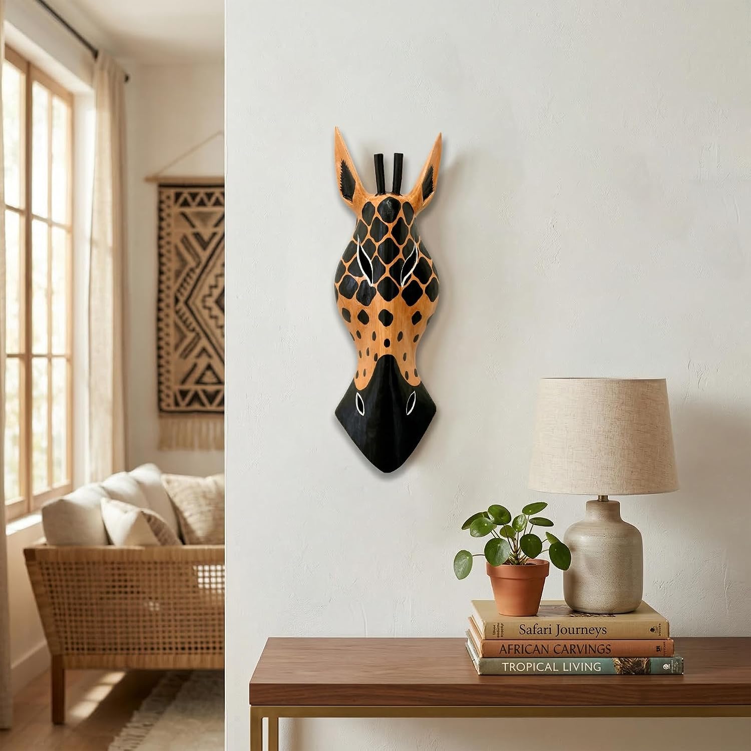 G6 Collection Wooden Tribal Giraffe Mask Hand Carved Wall Plaque Hanging Home Decor Accent Art Unique Sculpture Decoration Handmade Gift Handcrafted Decorative Mask (20" Tall)