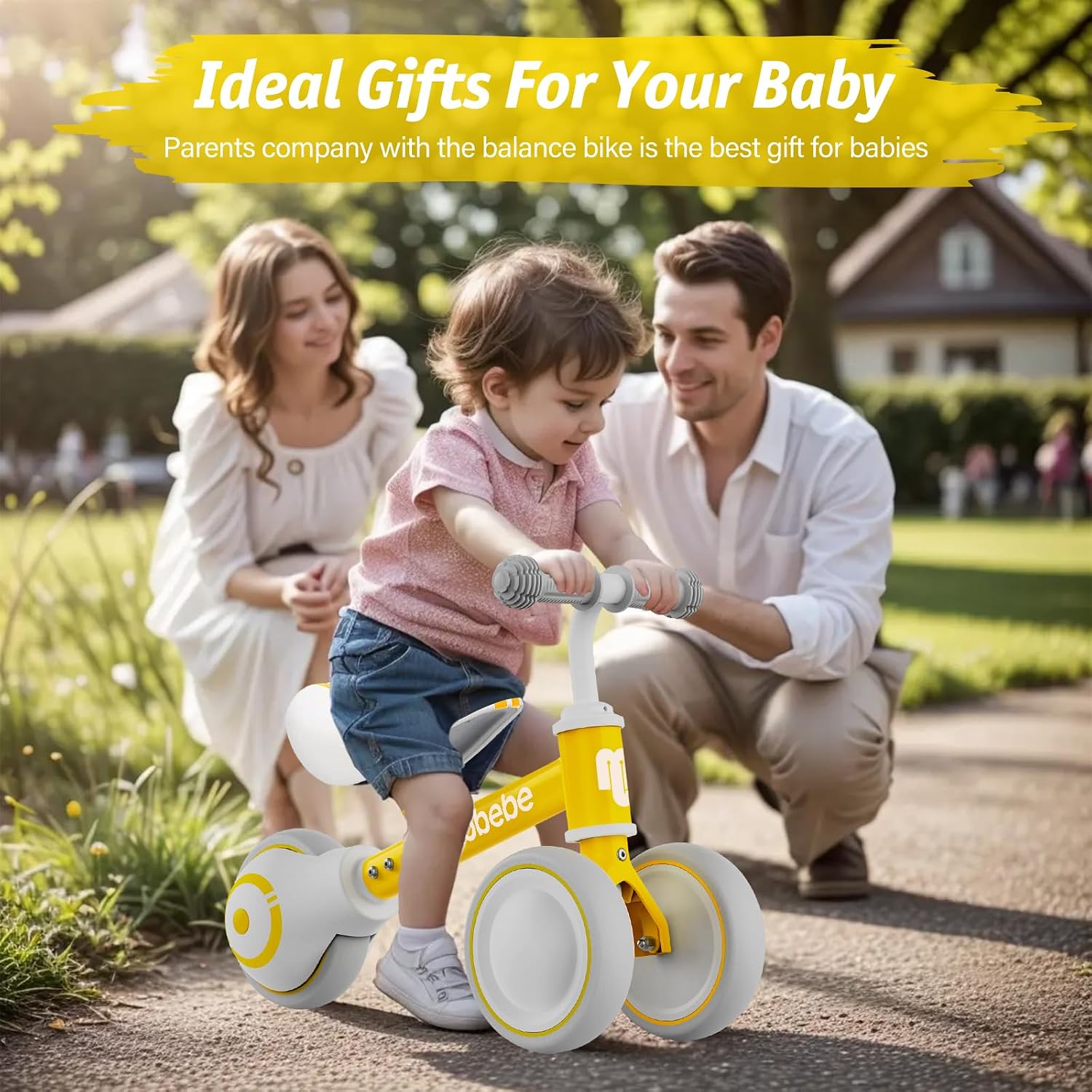 Baby Balance Bike, Cute Toddler Bikes 12-36 Months Gifts for 1 Year Old Girl Bike to Train Baby from Standing to Running with Adjustable Seat Silent & Soft 3 Wheels
