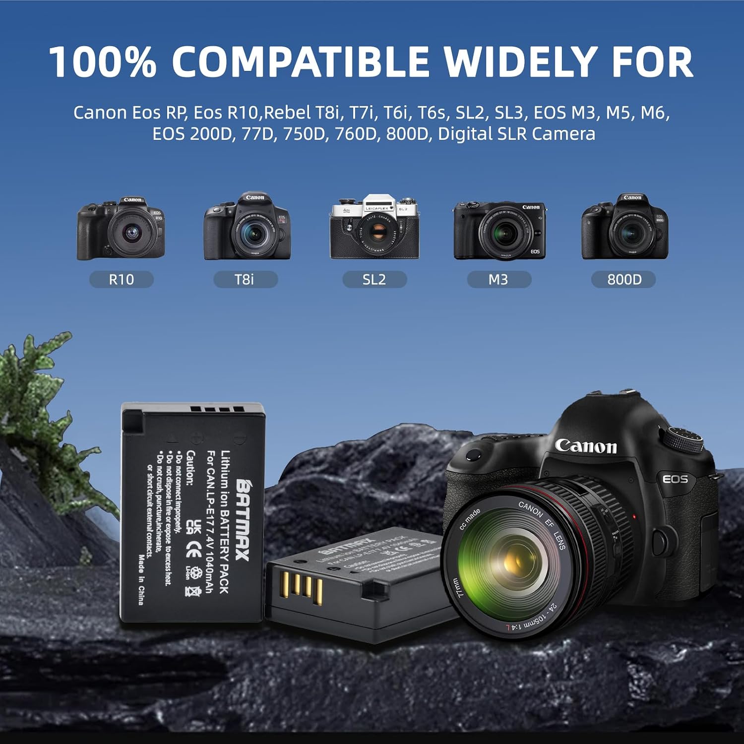 Batmax 2Packs LP-E17 Battery + LED Charger for Canon EOS Rebel SL2 SL3 T6i T6s T7i, EOS M5 M3 M6, M6 mark2