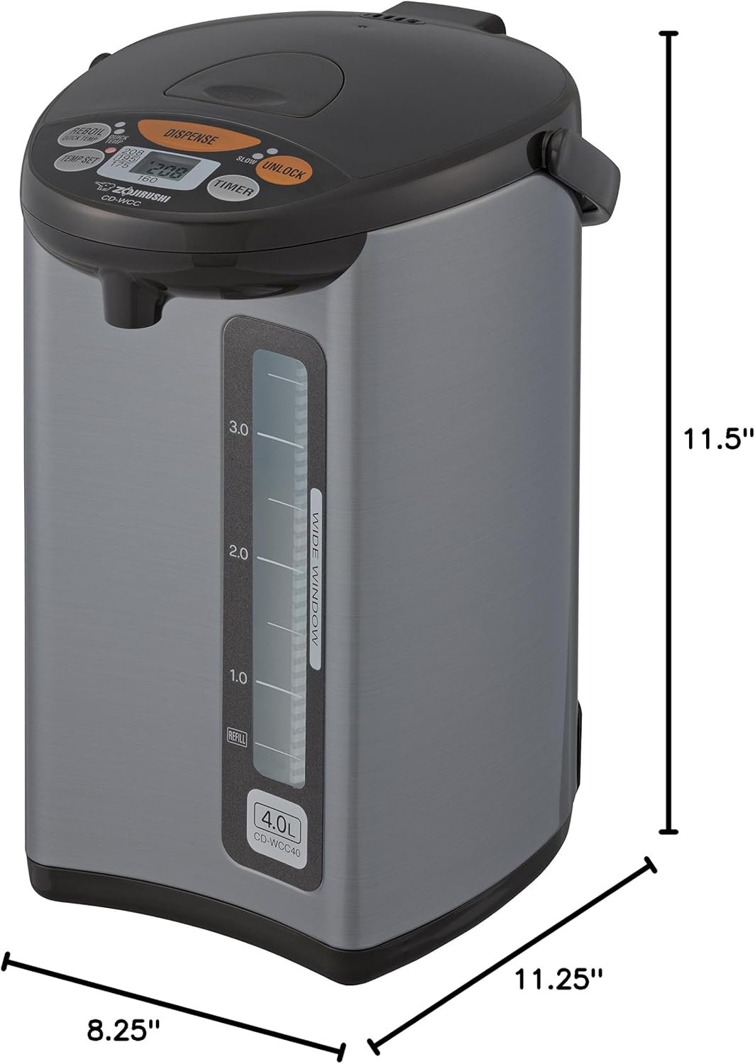 Zojirushi Micom Water Boiler and Warmer (135 oz. / 4L, Silver) | Four heat settings, Quick Temp mode, energy-saving operation