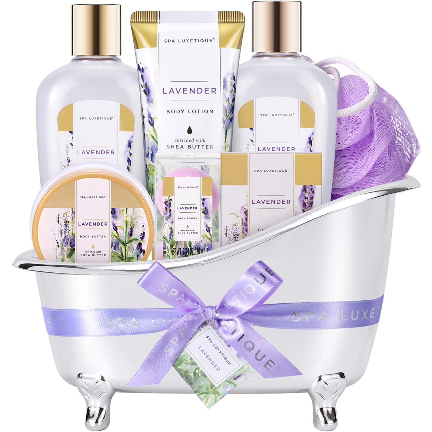 Self Care Gifts for Women, Spa Luxetique 8pcs Daisy Bath and Body Gift Baskets for Her, Bath Set with Bubble Bath, Lotion, Christmas Gifts for Mom