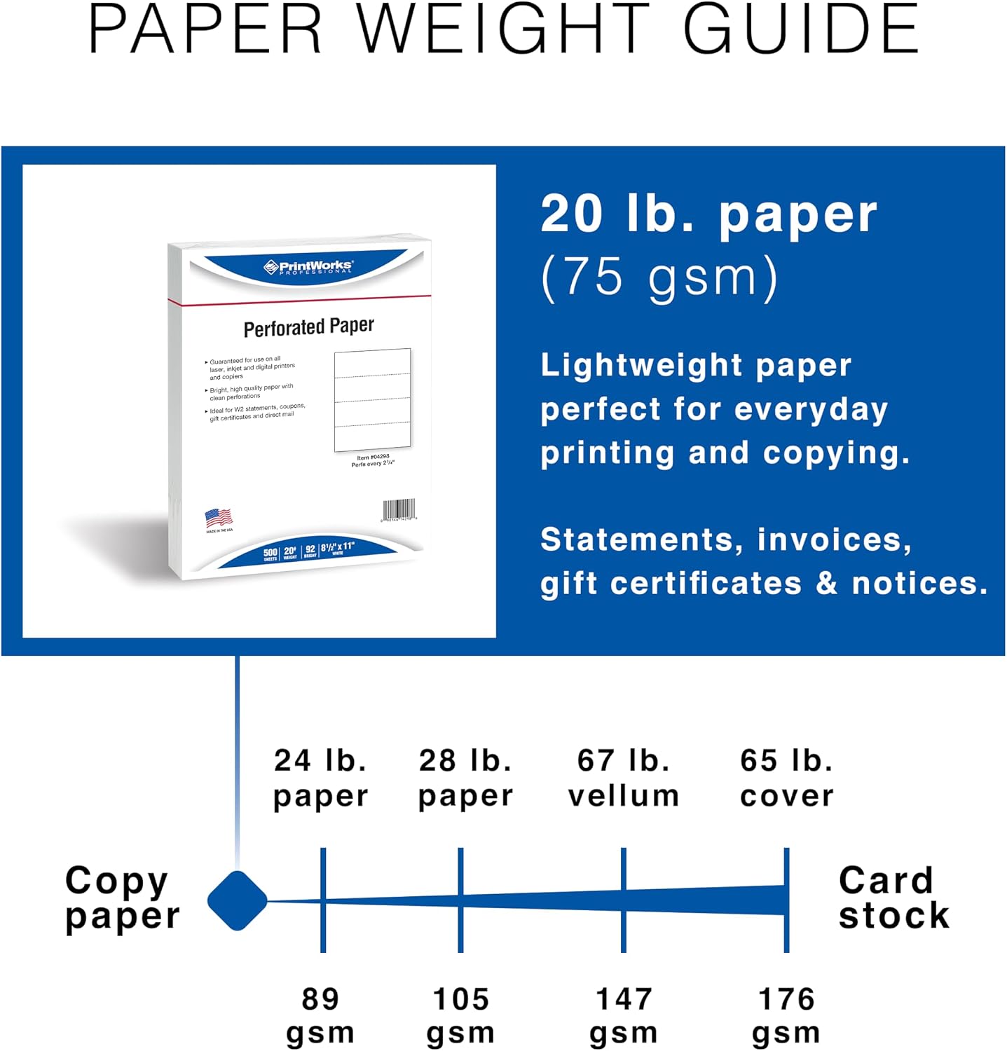 PrintWorks Professional 4 Part Perforated Paper 8.5” x 11” - Perfect For W-2, 1099