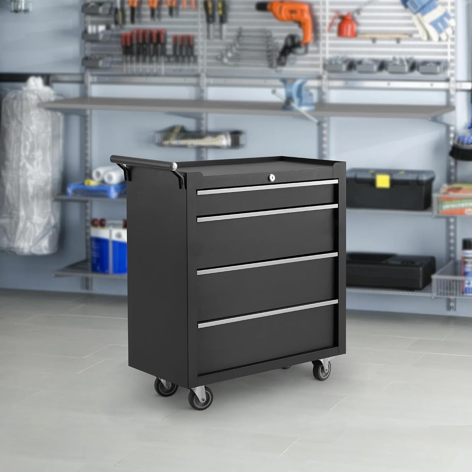 Rolling Tool Chest with Wheels, 5 Drawer Tool Storage Cabinet, Portable Toolbox Organizer with Lock, Heavy Duty Tool Chest Cart for Garage, Mechanic, Workshop, Shop, Mobile Tool Organizer, Black