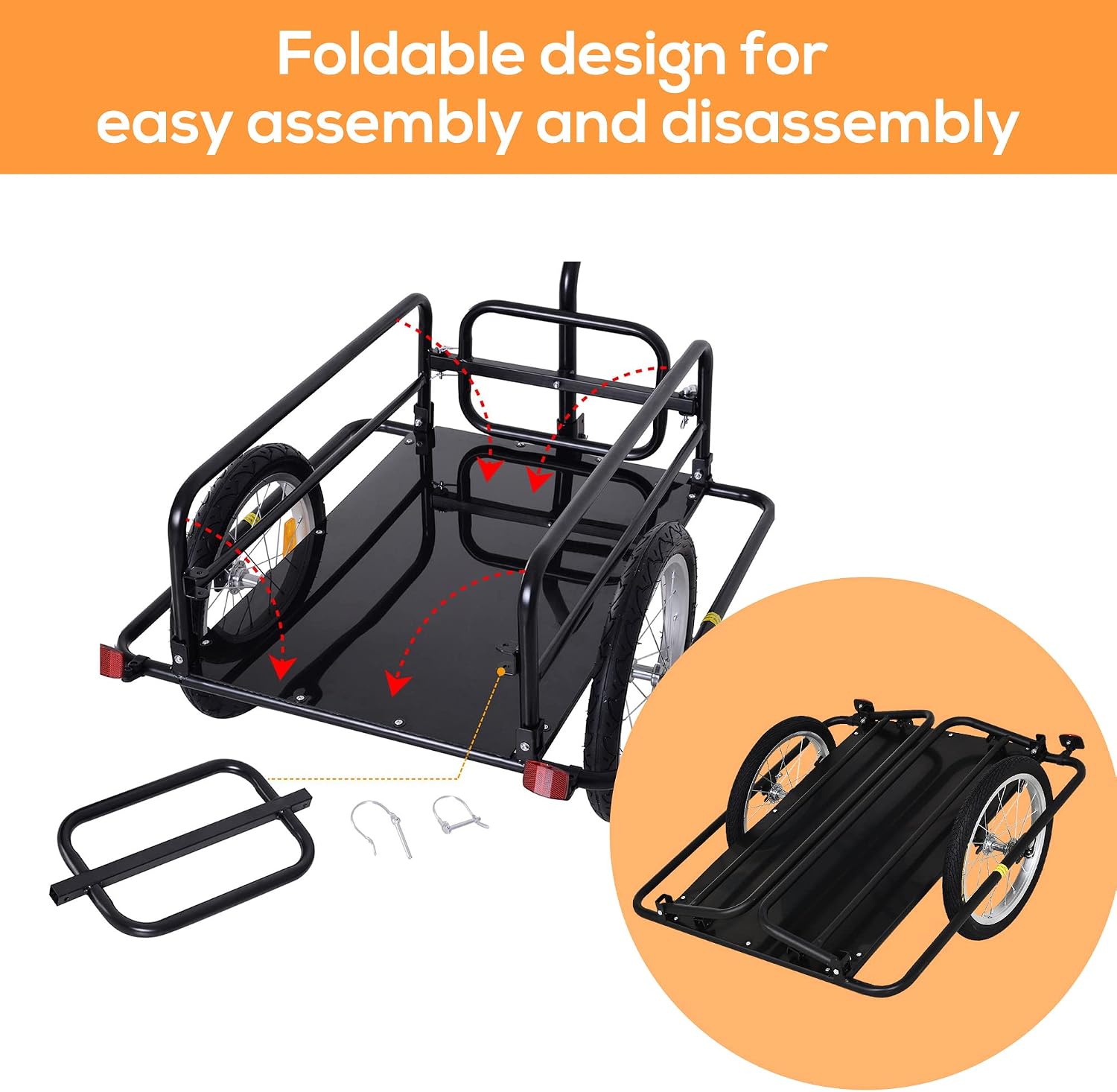 Aosom Bike Cargo Trailer Heavy-Duty with Universal Hitch 16" Wheels Black | Bicycle Trailer, Bike Wagon Cart, Foldable Compact Storage