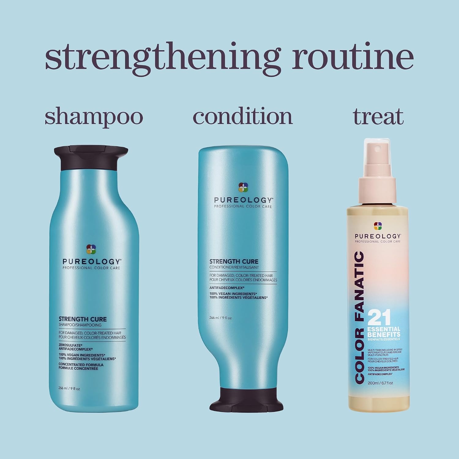 Pureology Strength Cure Strengthening Shampoo & Conditioner Set - For Damaged, Color-Treated Hair, Fortifies & Strengthens Hair, Sulfate-Free & Vegan