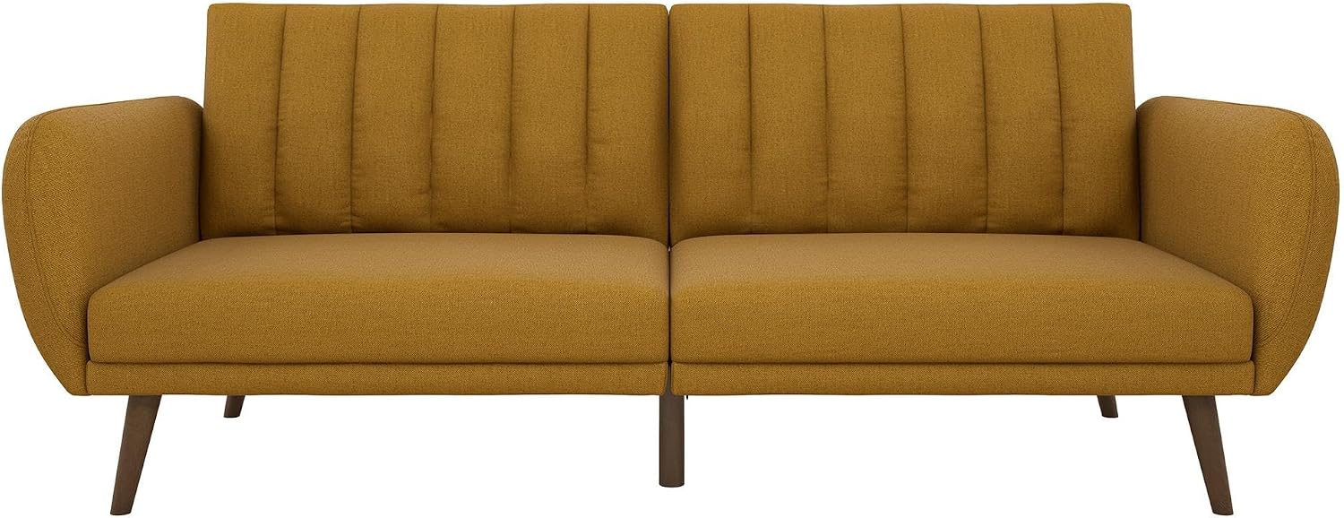 Novogratz Brittany Futon Sofa Bed and Couch Sleeper, Camel Faux Leather