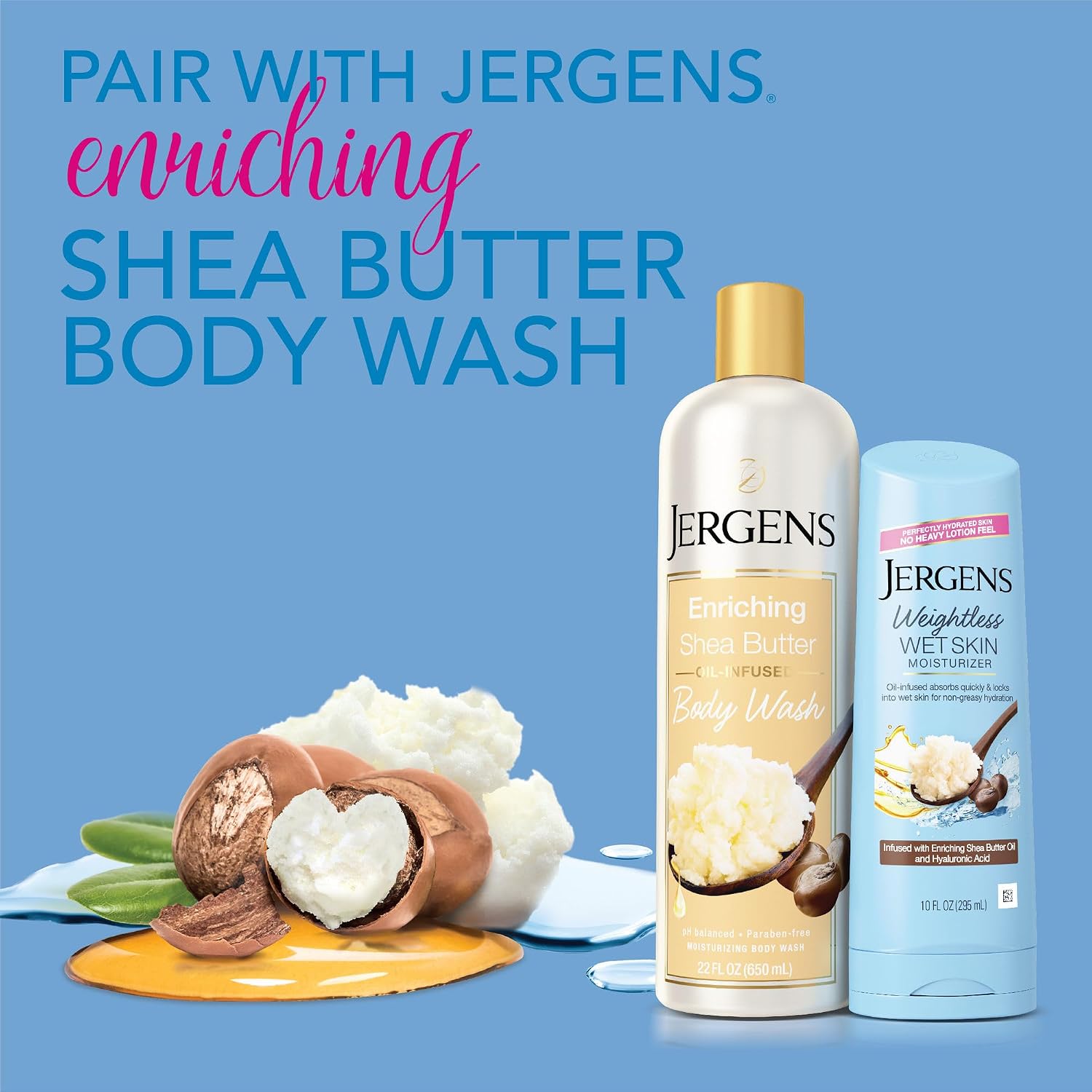Jergens Wet Skin Body Moisturizer with Shea Butter Oil, Pure Shea Butter In Shower Bod Lotion, Moisturizer for Dry Skin, Fast-Absorbing, Non-Sticky