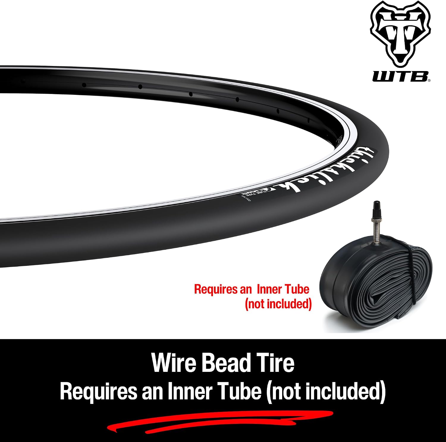 WTB ThickSlick Hybrid Bike Tire (26"/29"/700c) Wire Bead - Slick Tread - Commuter & Campus (Black/White, Optional Flat Guard)