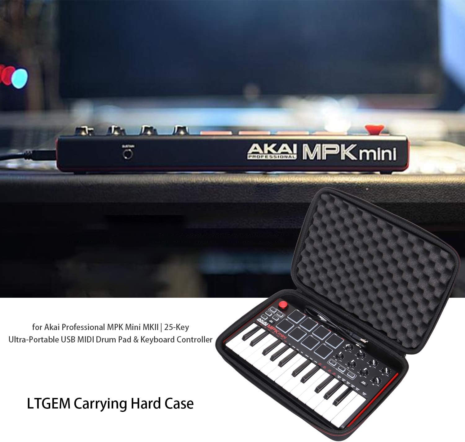 LTGEM Case Compatible with Akai Professional MPK Mini MK3 / MPK Mini Play MK3 25 Key USB MIDI Keyboard Controller, Black+Gray(Case Only)