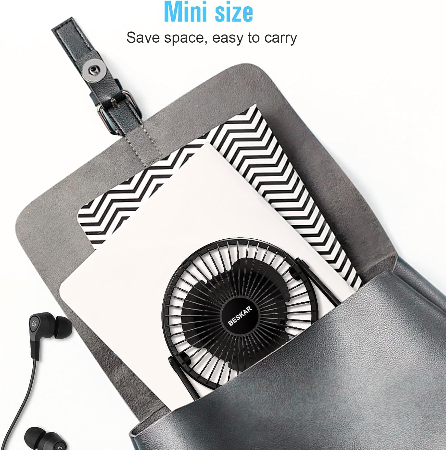 BESKAR USB Small Desk Fan, Portable Table Fans with 3 Speeds Strong Airflow