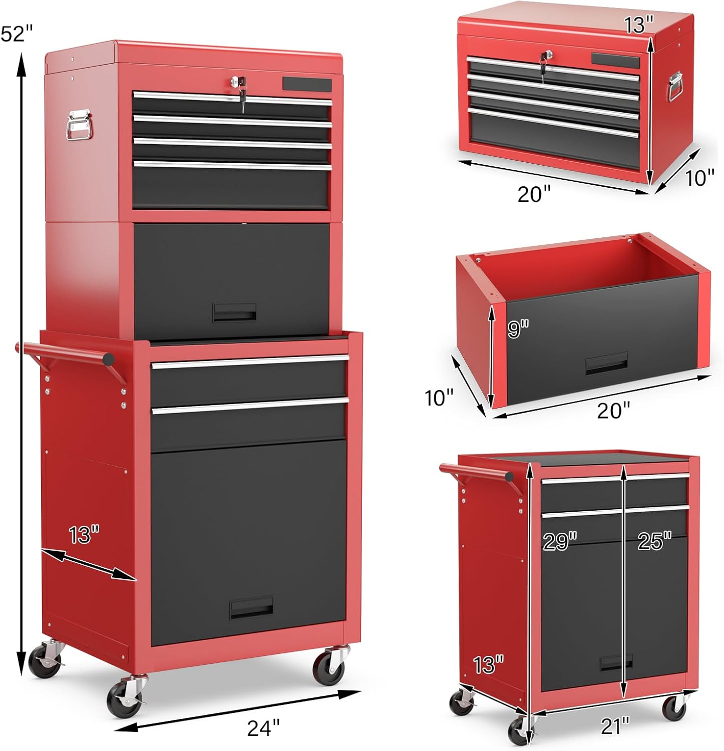 Goplus Rolling Tool Chest, 5-Drawer Tool Box Organizer w/Lockable Wheels & Sliding Drawers & Detachable Top & Adjustable Shelf, Tool Storage Cabinet for Garage Workshop (Red)