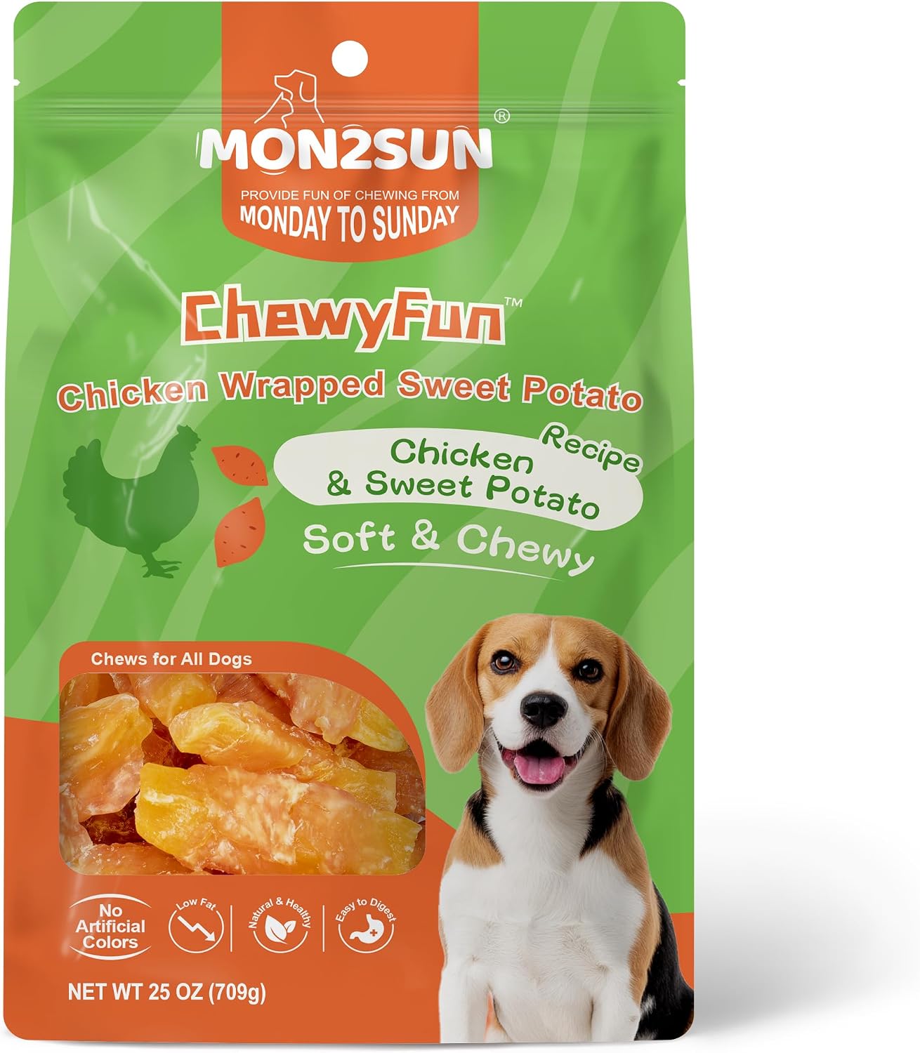 MON2SUN Dog Treats, Rawhide-Free Chicken Wrapped Sweet Potato, 25 oz