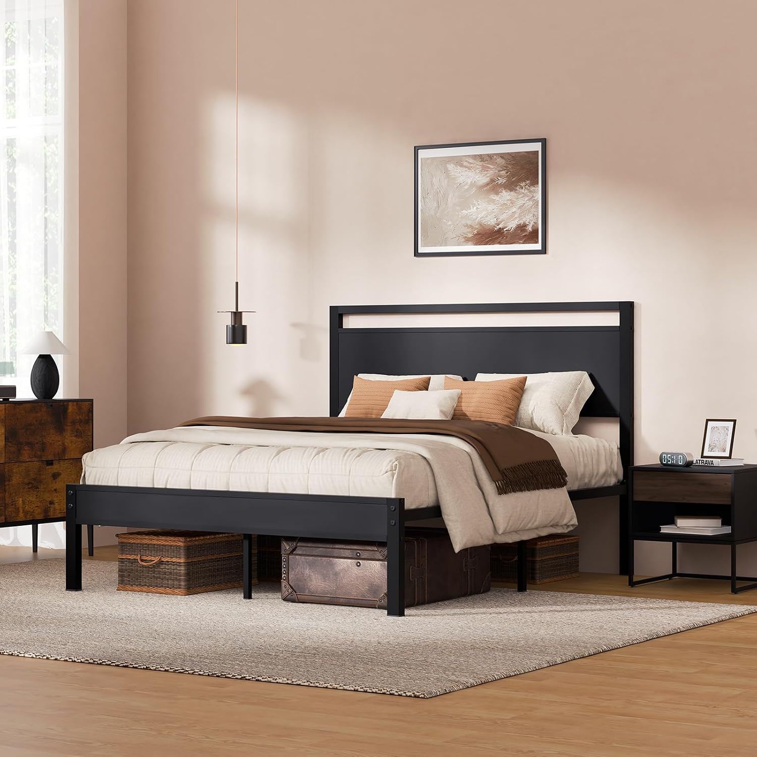 Z-hom Easy Assembly Queen Bed Frame & Headboard Footboard,Underbed Storage | Sturdy Metal Structure,Silent Anti-Slip Support,Under Bed Storage Space,No Box Spring Needed,Modern Bedroom Furniture