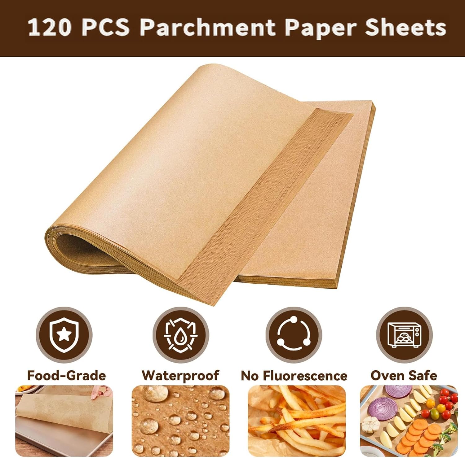 120PCS Air Fryer Liners Disposable for Emeril Lagasse 26QT Air Fryer | Unbleached Non-Stick Parchment Paper Sheets Accessories for Emeril Lagasse French Door 360 Air Fryer 26QT Toaster Oven