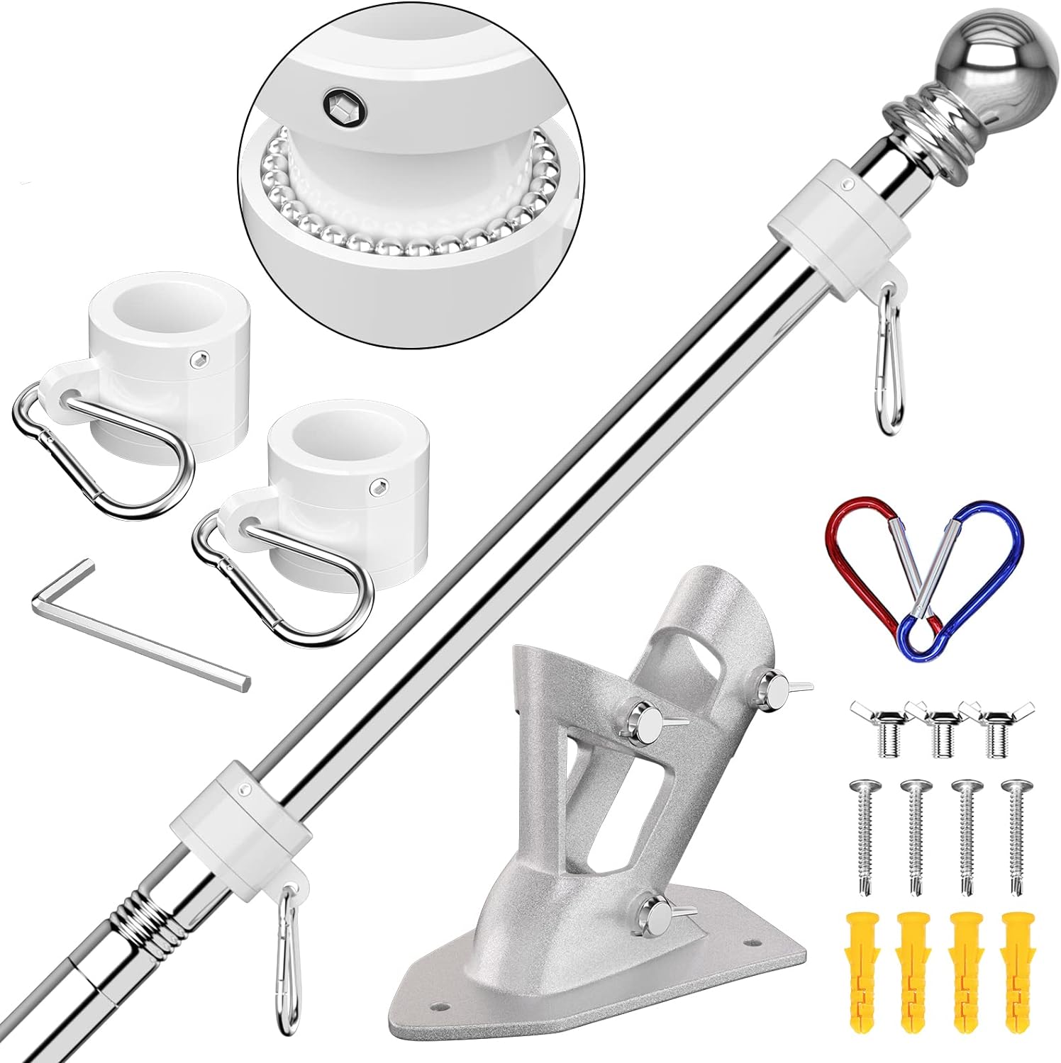 ZMTECH Flag Pole - Upgraded Bracket, 6 FT Stainless Steel Flag Poles for Outside House, Residential or Commerical