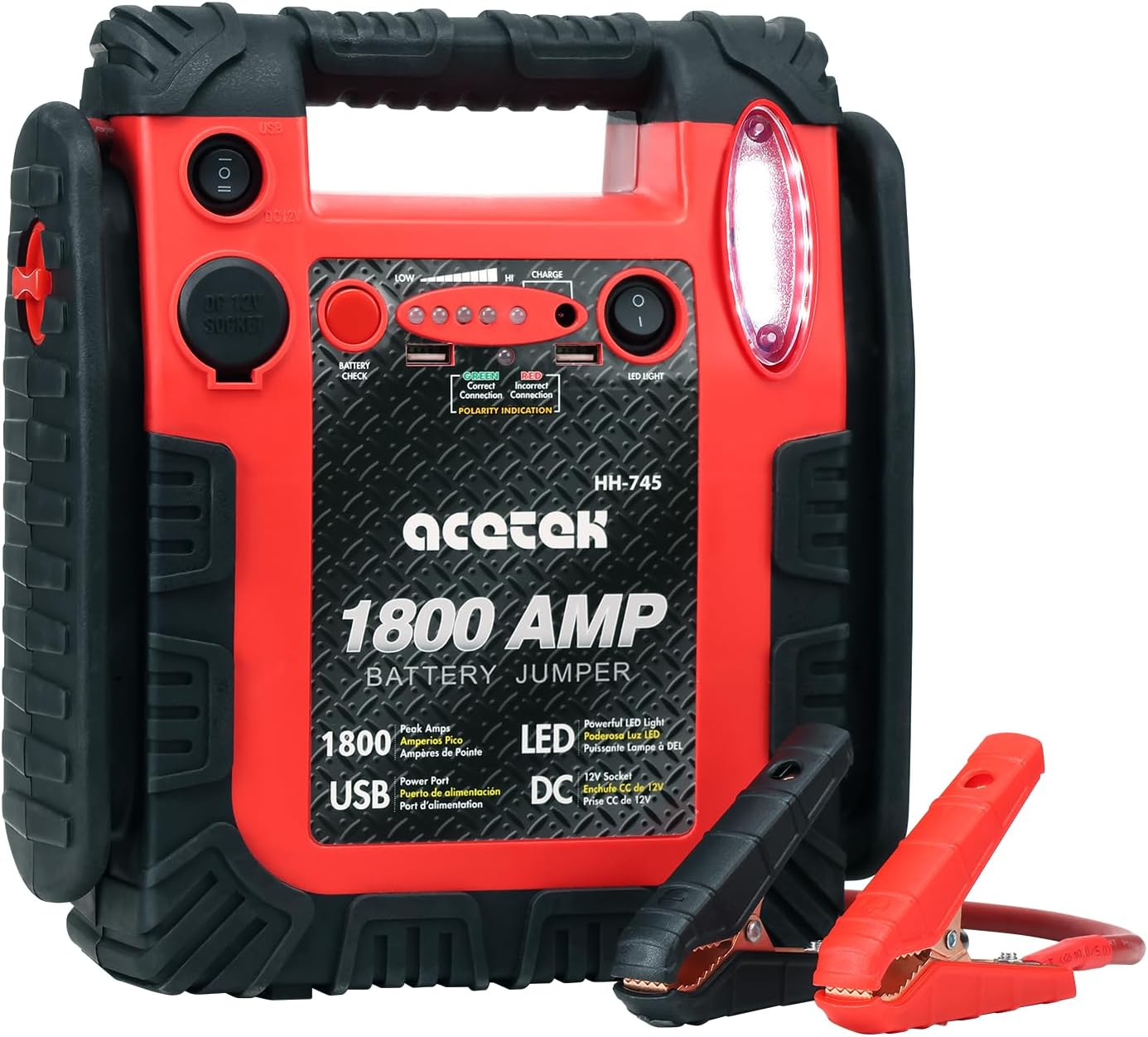 1800A Peak Car Jump Starter, 20000mAh Battery Booster for up to 6.5L Gas/5L Diesel Engines, 12V Portable Power Bank with LED Light, USB Outports