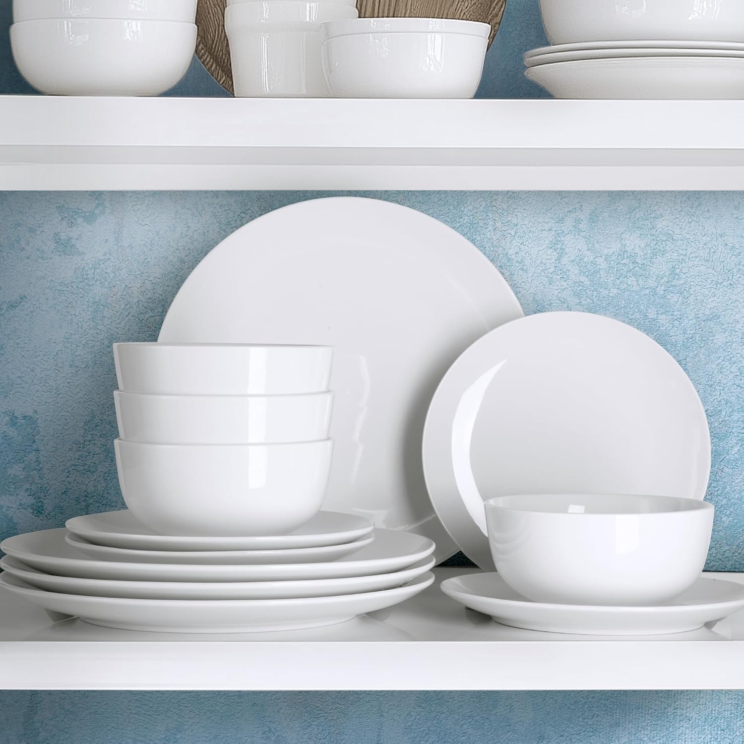 Zulay Kitchen Luna Plates and Bowls Sets, 16 Piece Modern Porcelain Dish Set for 4, Chip and Scratch Resistant Square Dinnerware Set