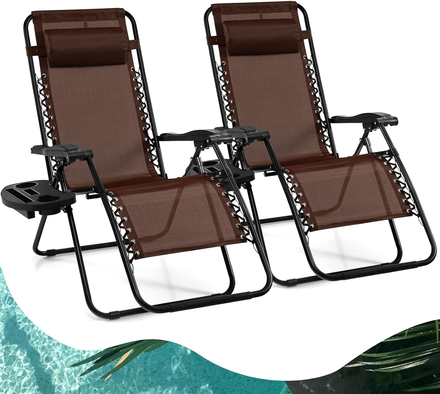 Goplus Zero Gravity Lounge Chairs, 160°Adjustable Folding Recliner w/Pillow and Cup Holder, 350LBS Comfy Outdoor Lounge Chairs for Patio, Lawn, Yard & Camp(1, Gray)