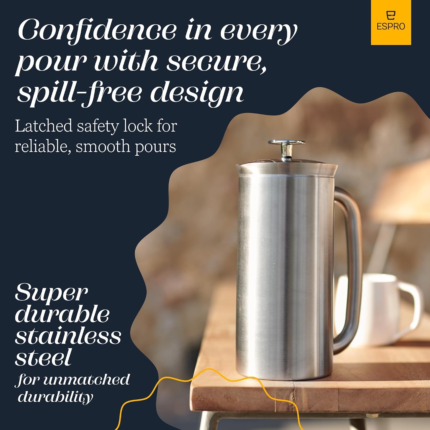 ESPRO P7 French Press, 18oz, Brushed, Stainless Steel Coffee Maker | Double Filter Coffee Press, Grit-Free Coffee, Heat Resistant Insulated tea Press, Easy Hot and Cold Coffee Brewer, Tea Brewer