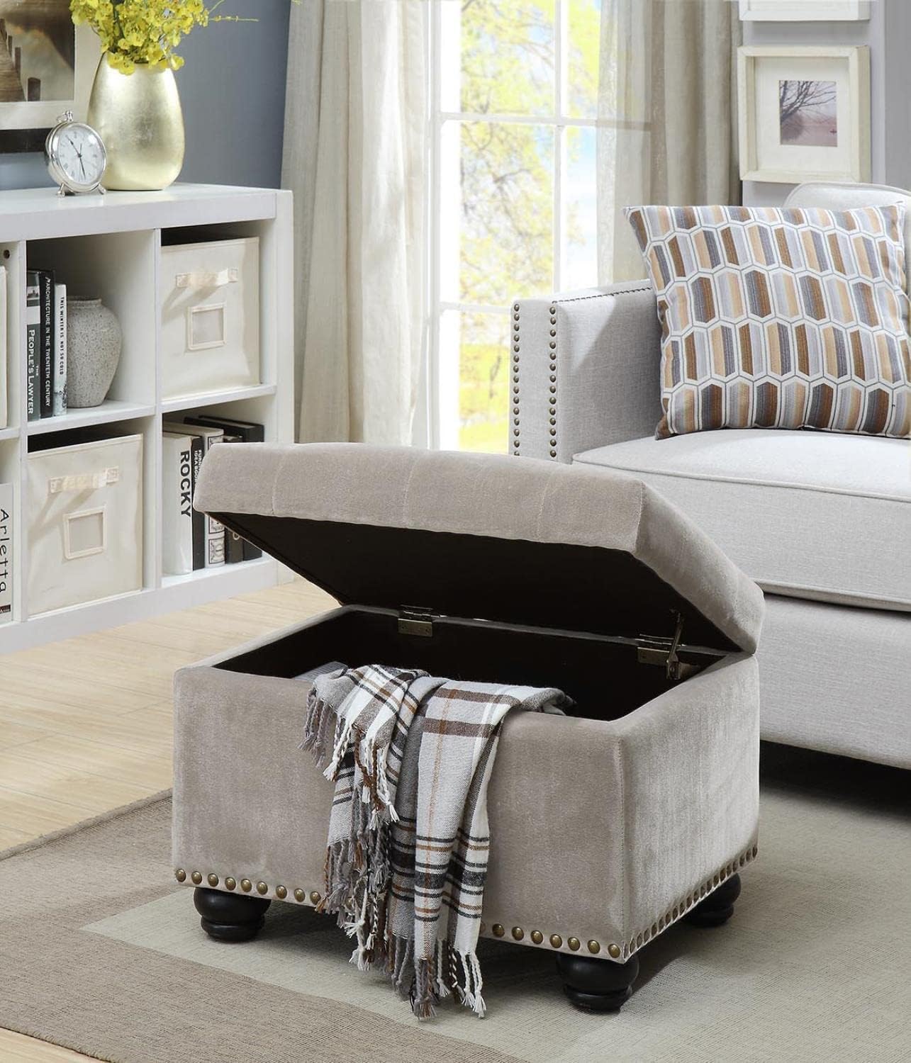 Convenience Concepts Designs4Comfort 5th Avenue Storage Ottoman 24" - Contemporary Foot Stool and Seat with Hinged Lid for Living Room, Dining Room, Office, Den, Espresso Faux Leather