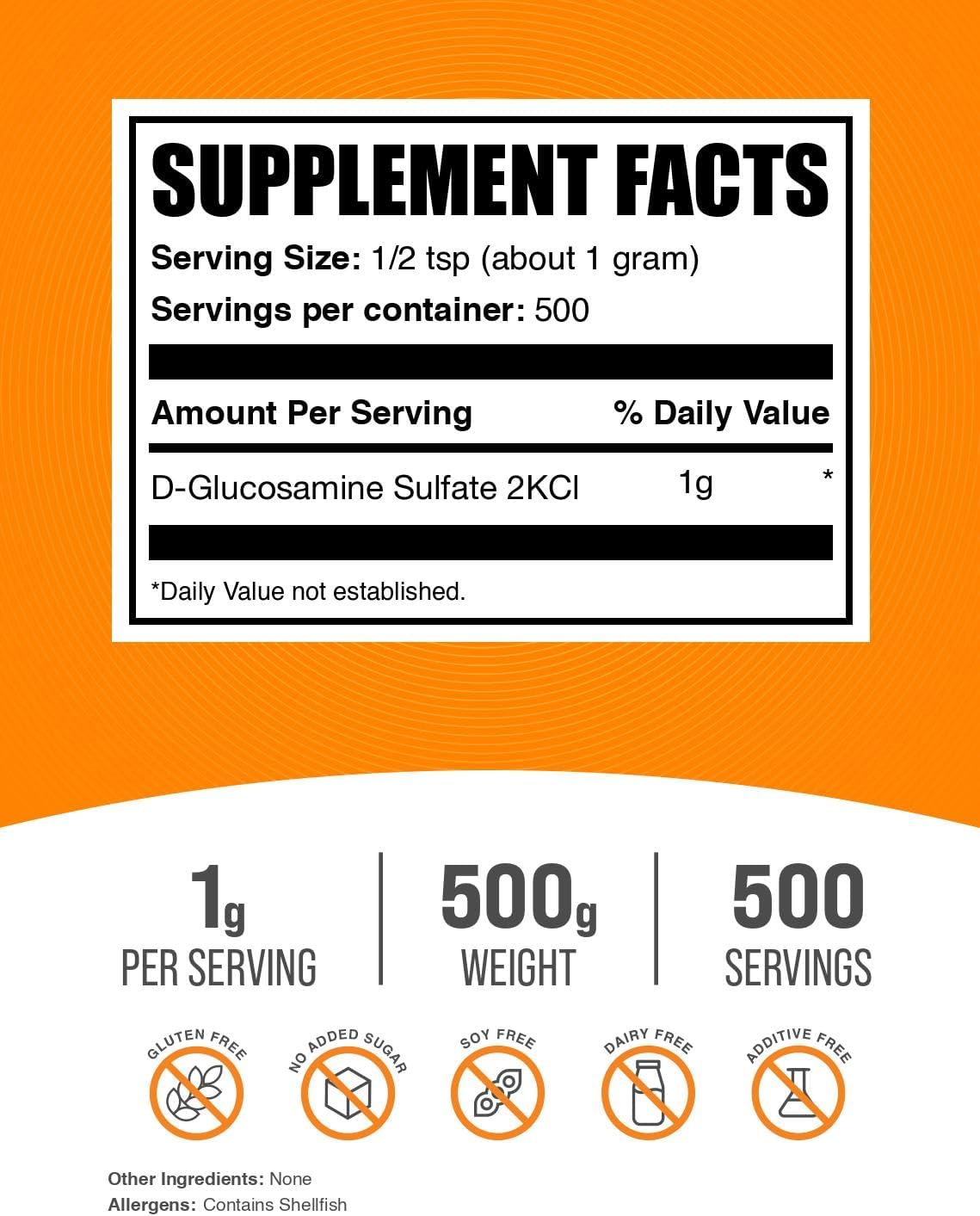 BulkSupplements.com Glucosamine Sulfate Powder - Glucosamine Supplement, Joint Support Supplement - Gluten Free, 1g per Serving, 1kg (2.2 lbs) (Pack of 1)