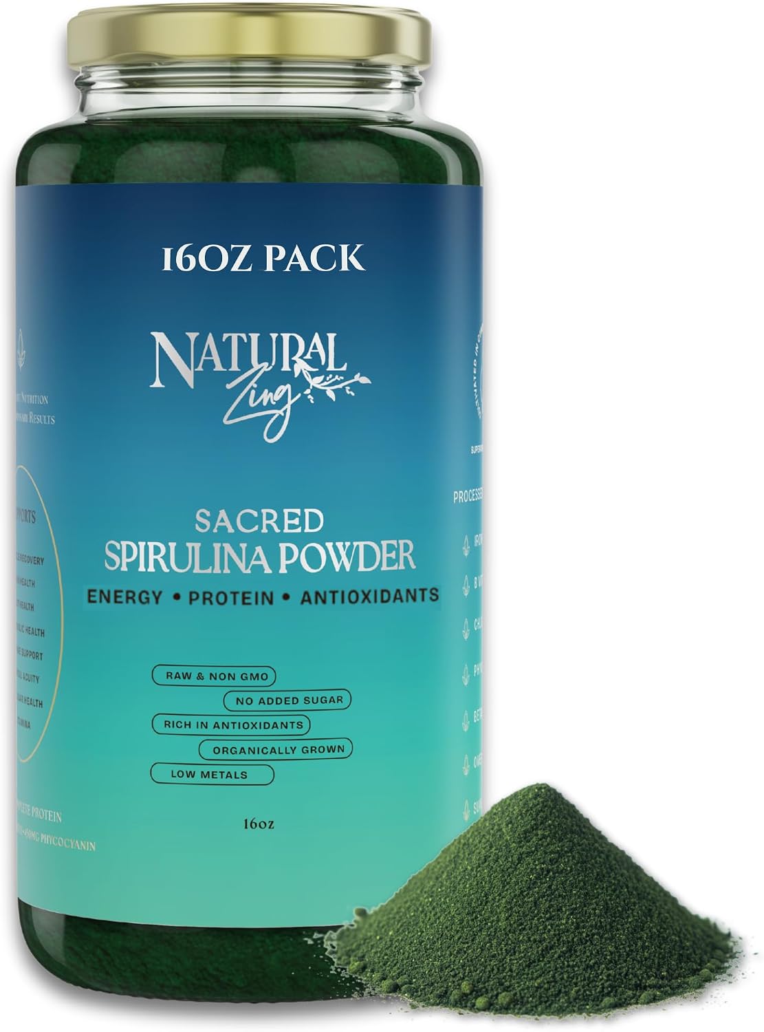 NaturalZing - 100% Pure Organic Spirulina Tablets | Non-GMO | Daily Greens | Vegan Superfood Protein & Antioxidant Support – Rich in Phycocyanin, Beta Carotene & Iron - 2000 Tablets (16 oz Bulk Pack)