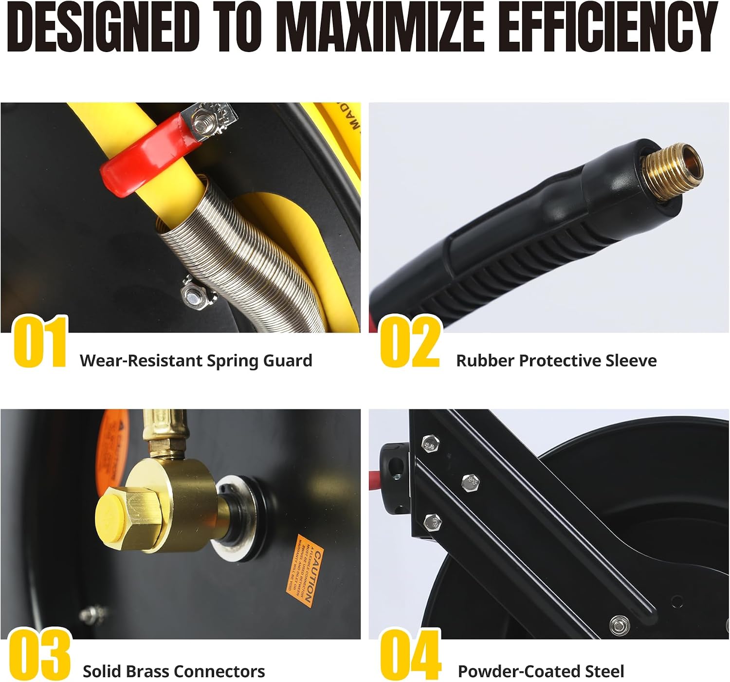 MaxWorks 50 Foot Auto Rewind Retractable Air Hose Reel with 3/8" Rubber Hose 250 PSI Heavy Duty Steel Spring Multi Position Ratchet and Solid Brass Fittings for Garage and Workshop (80720)