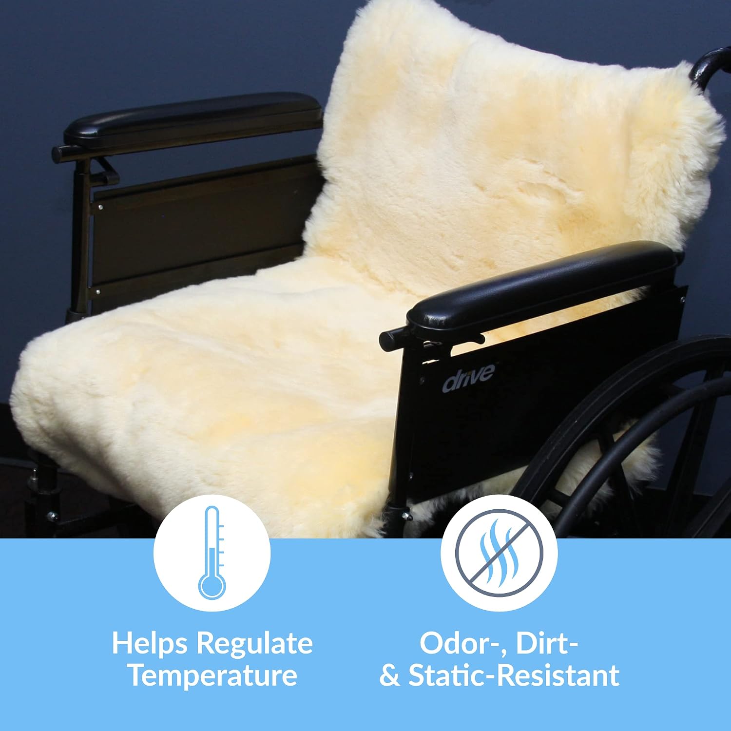 Sheepskin Ranch Natural Wool Wheelchair Seat Pad, Cushion for Tailbone, Sciatica, Skin Irritation, Discomfort & Back Pain Relief, Suitable as Office Chair, Wheelchair & Seat Cushion, Made in The USA