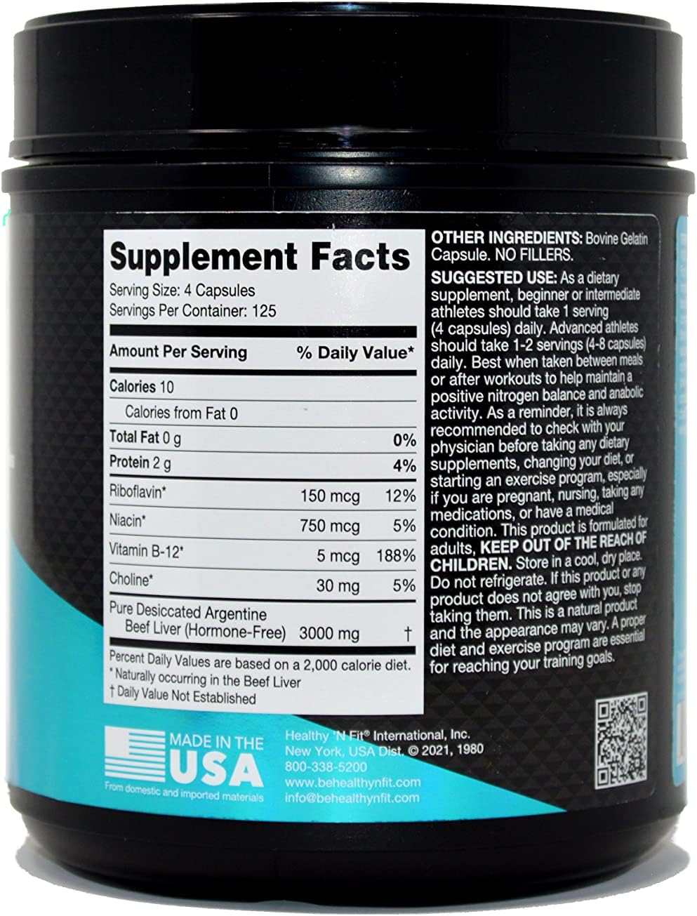 Healthy 'N Fit Triple Potency Liver (500 Capsule Mega-Value) - Pure Argentine Desiccated Beef Liver. Grass Fed, Hormone Free, Pasture Raised