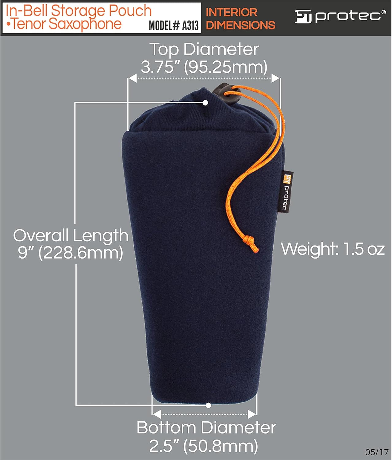 Protec Tenor Sax In-Bell Storage Pouch For Neck, Mouthpiece, & Other Accessories (A313)