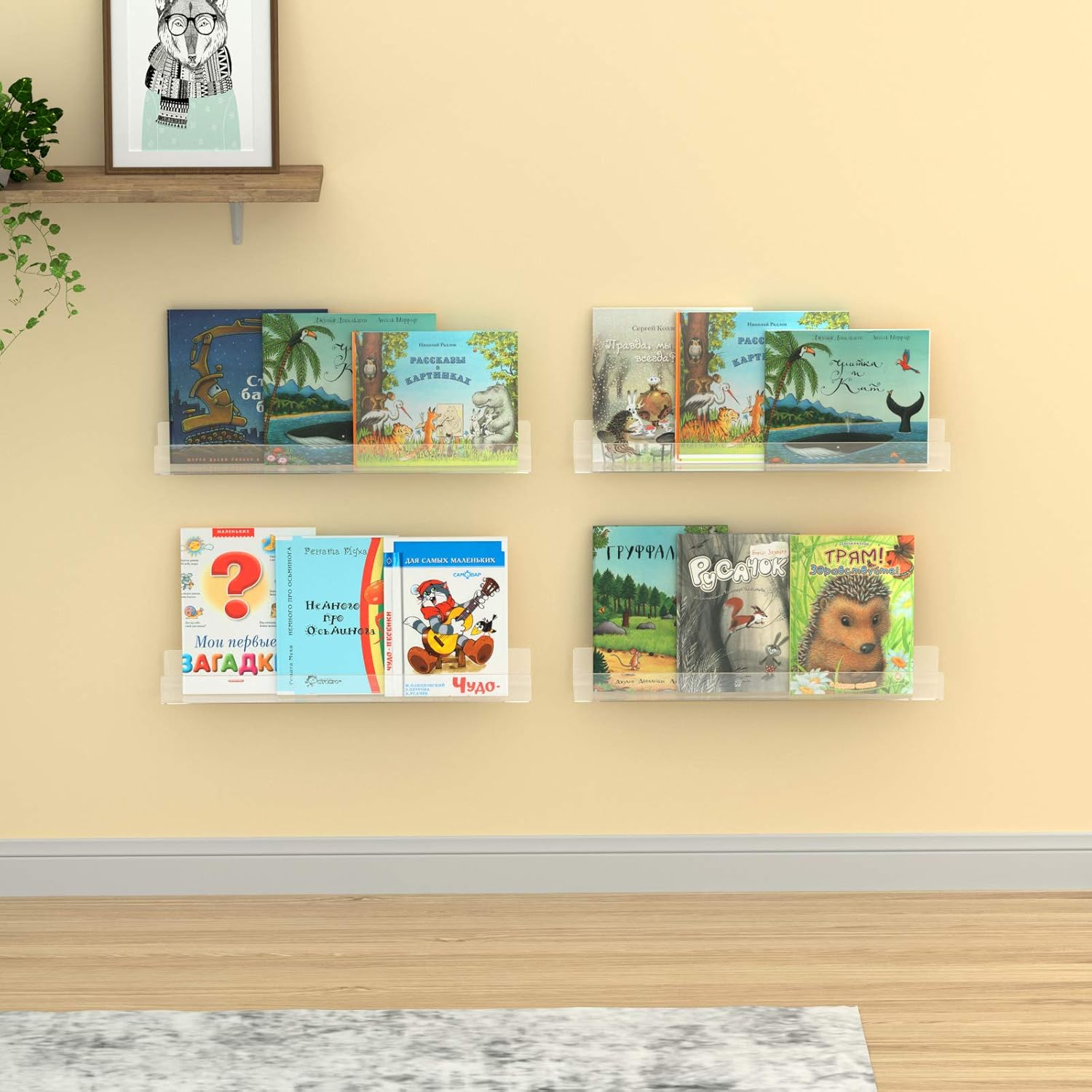 NIUBEE 24”Acrylic Floating Bookshelves for Kids Wall Shelves 2 Packs | Premium Acrylic 50% Thicker with Screwdriver Clear Bathroom Extra-Large Storage Shelves Display Organizer
