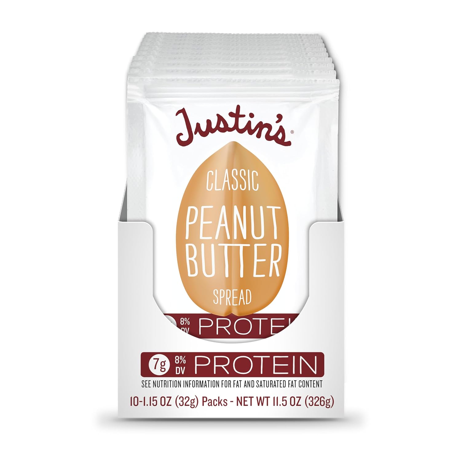 Justin's Classic Crunchy Peanut Butter Squeeze Packs - 1.15 oz - 10 pack | Shelf Stable Sandwich Spread