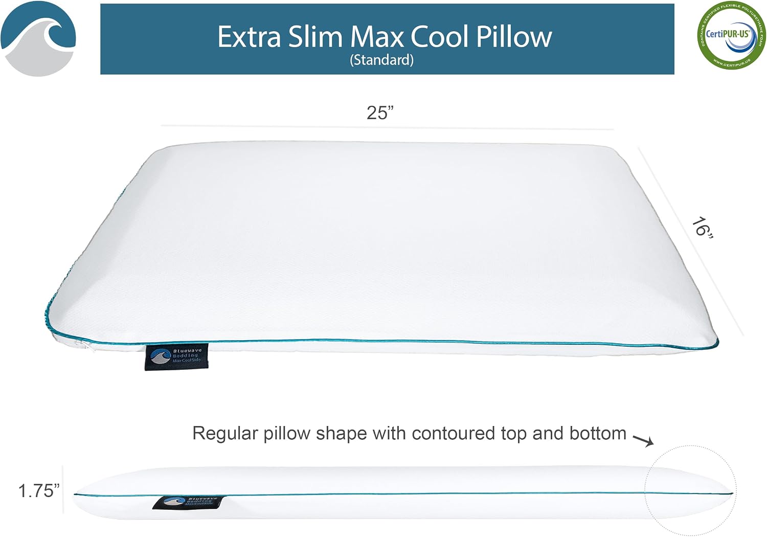 Bluewave Bedding Hyper Slim Gel Memory Foam Pillow for Stomach and Back Sleepers - Thin