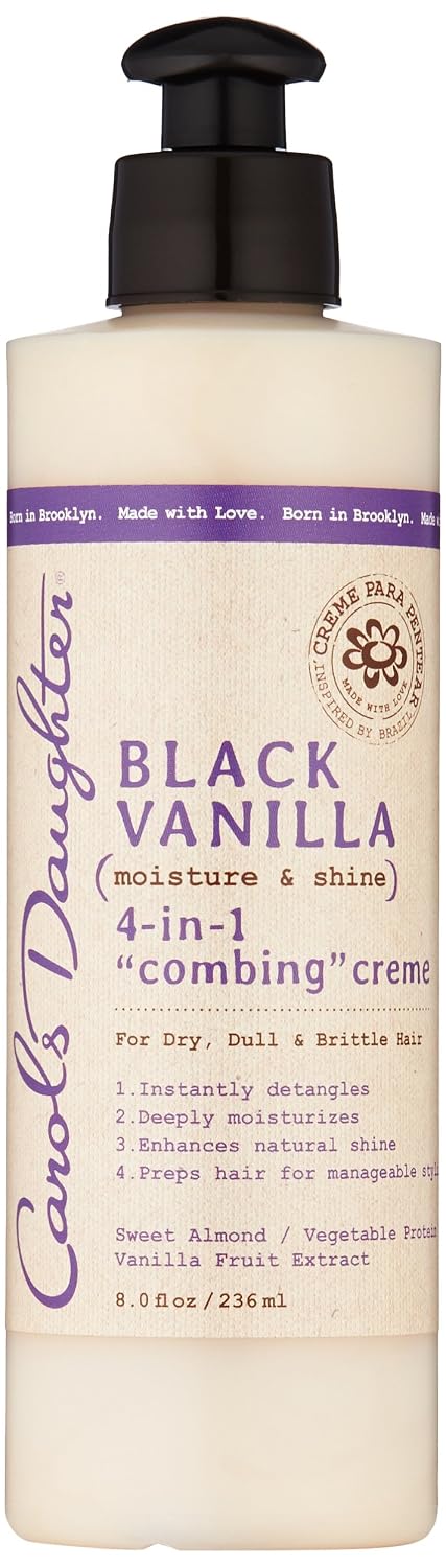 Carol's Daughter Black Vanilla Moisture & Shine 4-in-1 Combing Creme For Dry Hair and Dull Hair, with Sweet Almond Oil and Vanilla Fruit Extract