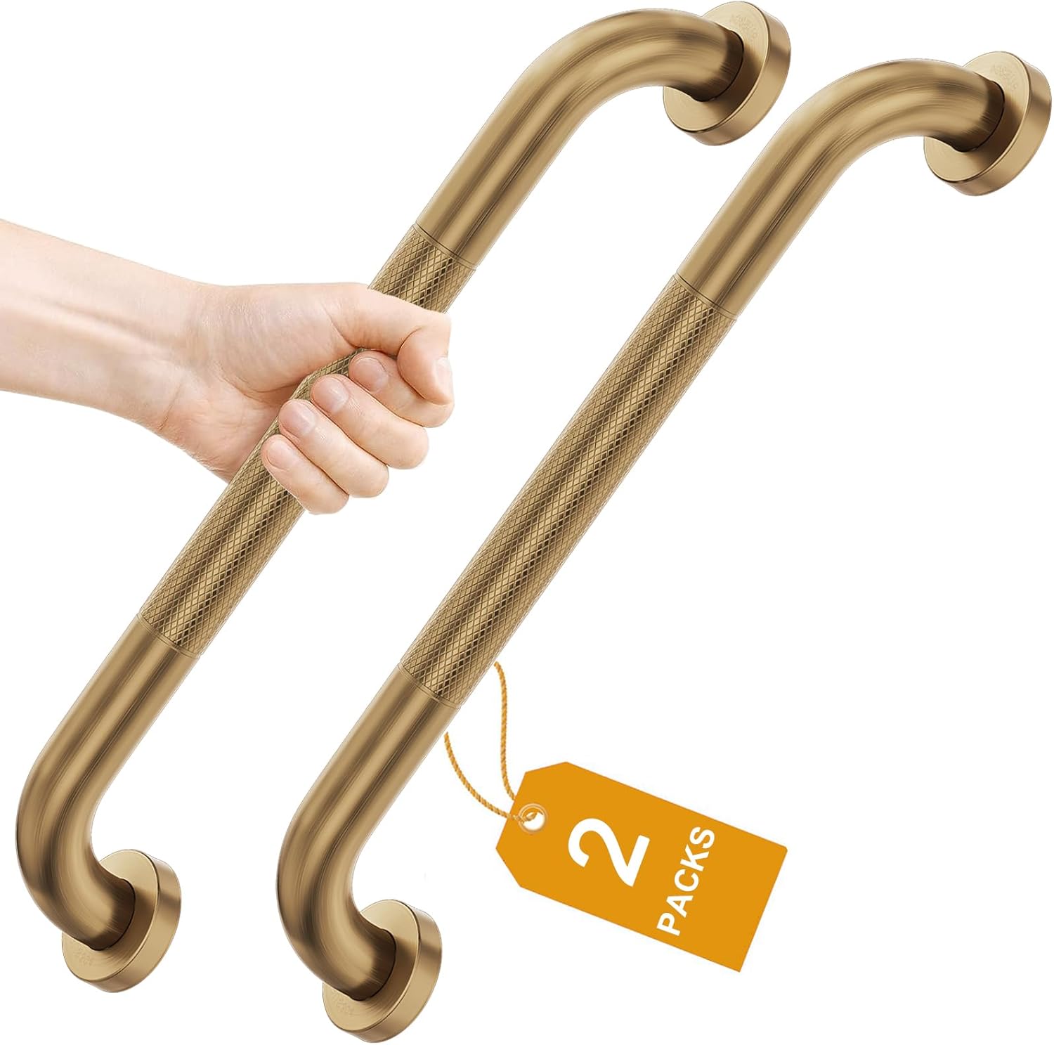 FANHAO 2 Pack Shower Grab Bar, 16 Inch Stainless Steel Bathroom Grab Bar with Anti-Slip Knurled Grip, Heavy Duty Shower Handle Bath Handle