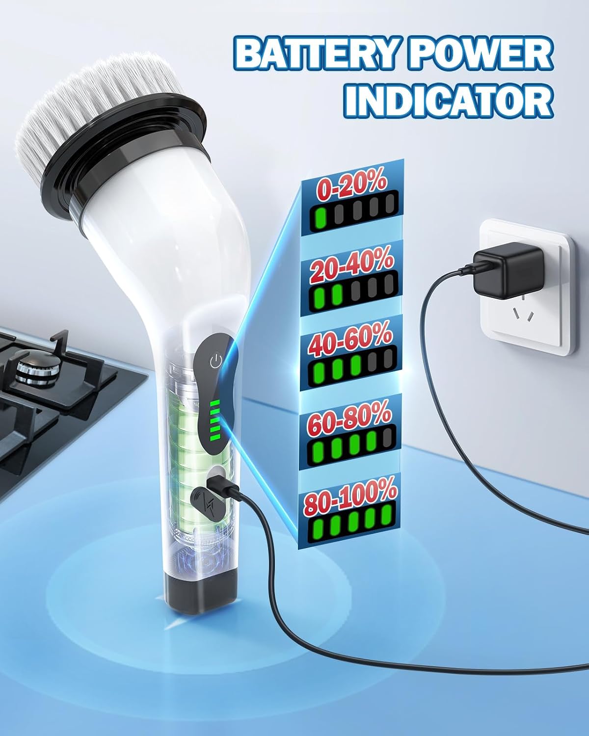 Electric Spin Scrubber, IPX7 Waterproof Cordless Cleaning Brush with 8 Replaceable Heads, Dual Speed & USB-C Charging