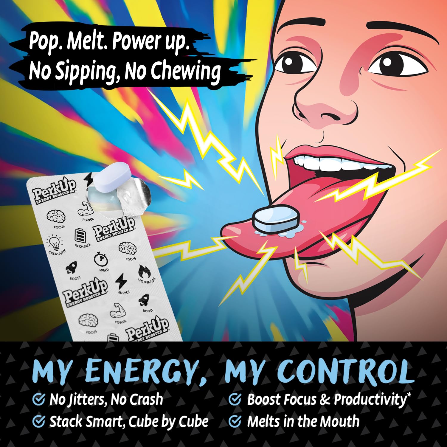 HealthA2Z® PerkUp® Energy Booster | Melt-in-mouth Cubes with 50 mg Natural Caffeine & B Vitamins for Energy