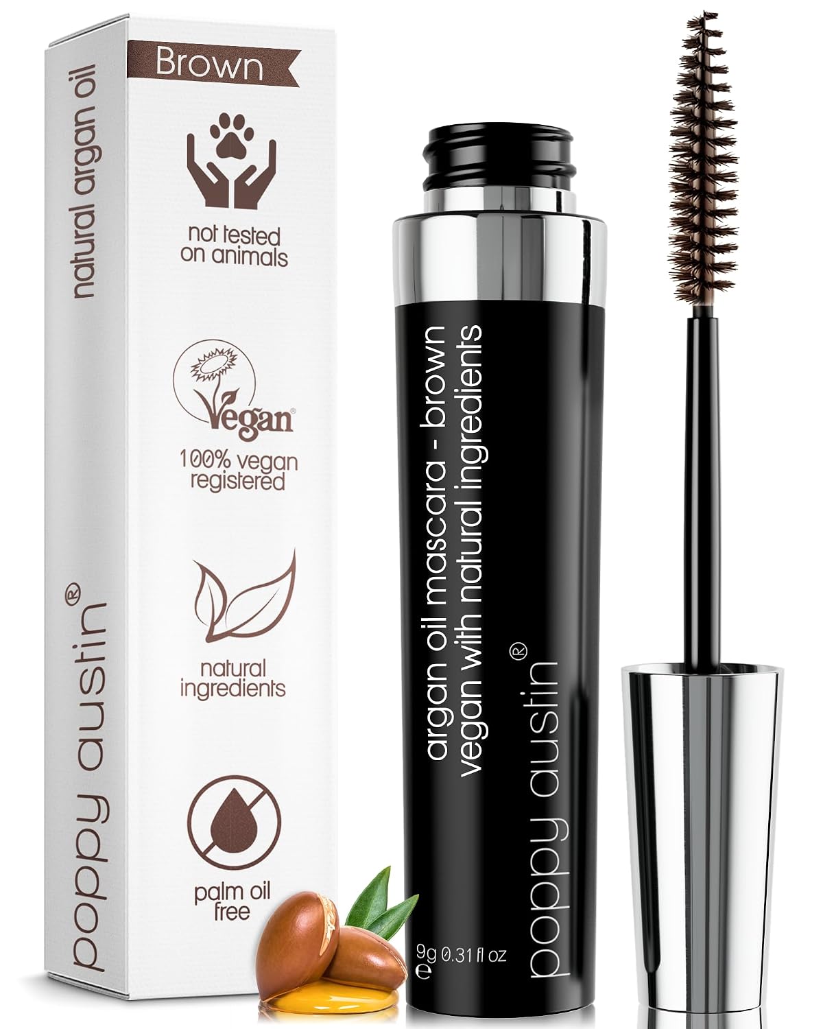 Poppy Austin Organic Mascara Black, Hypoallergenic, Waterproof, 0.31 Fl Oz